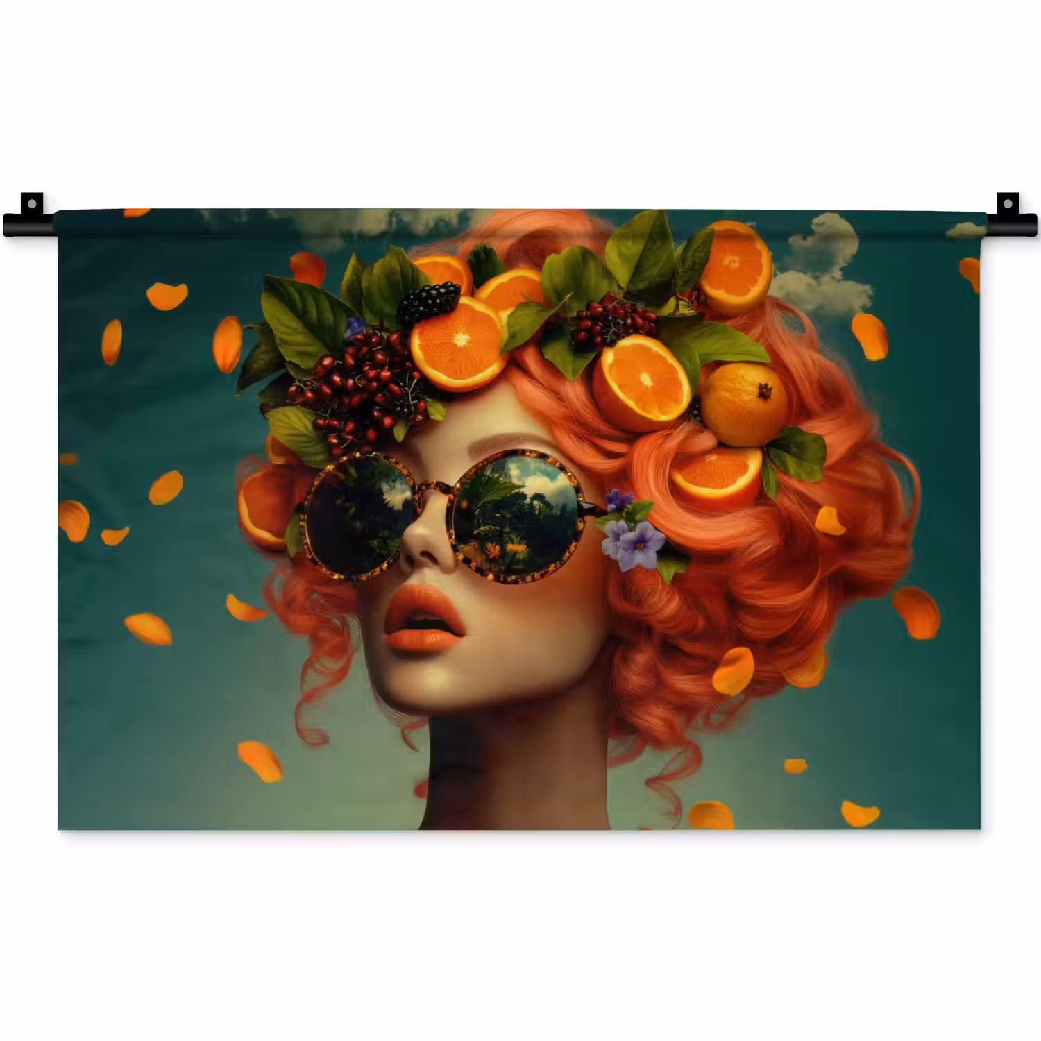 Vrouw - Sinaasappel - Bessen - Oranje Wandkleed katoen klein -zz3d
