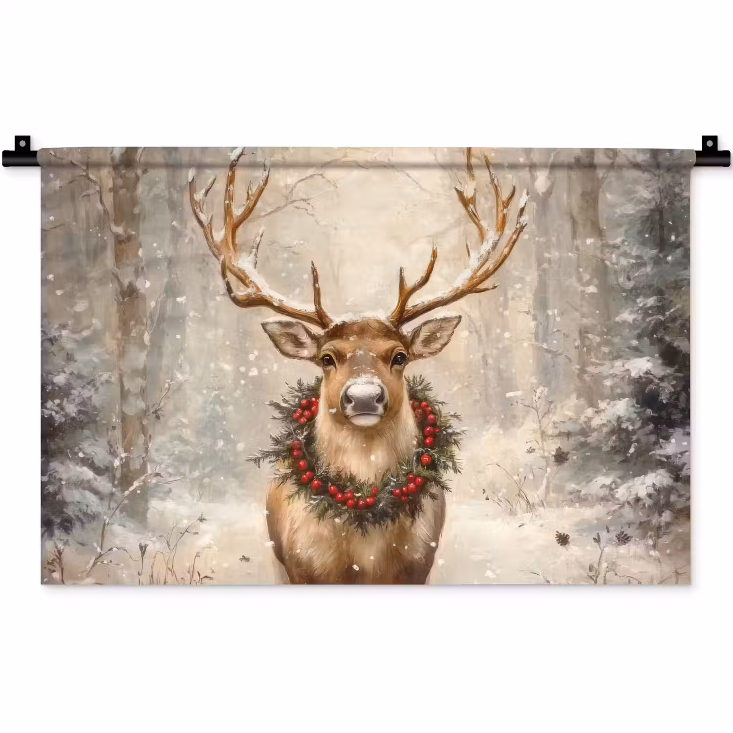 Kerst - Rendier - Winter - Krans Wandkleed katoen klein -zz3d