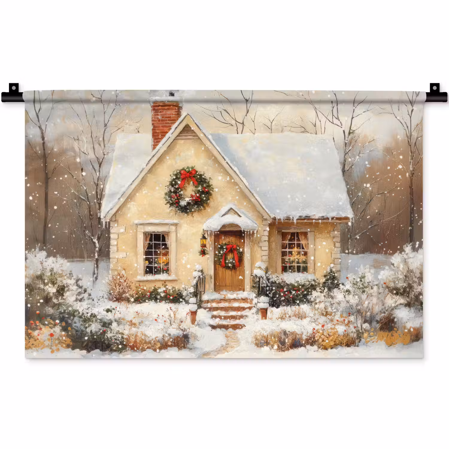 Kerst - Huis - Winter - Sneeuw Wandkleed katoen klein -zz3d