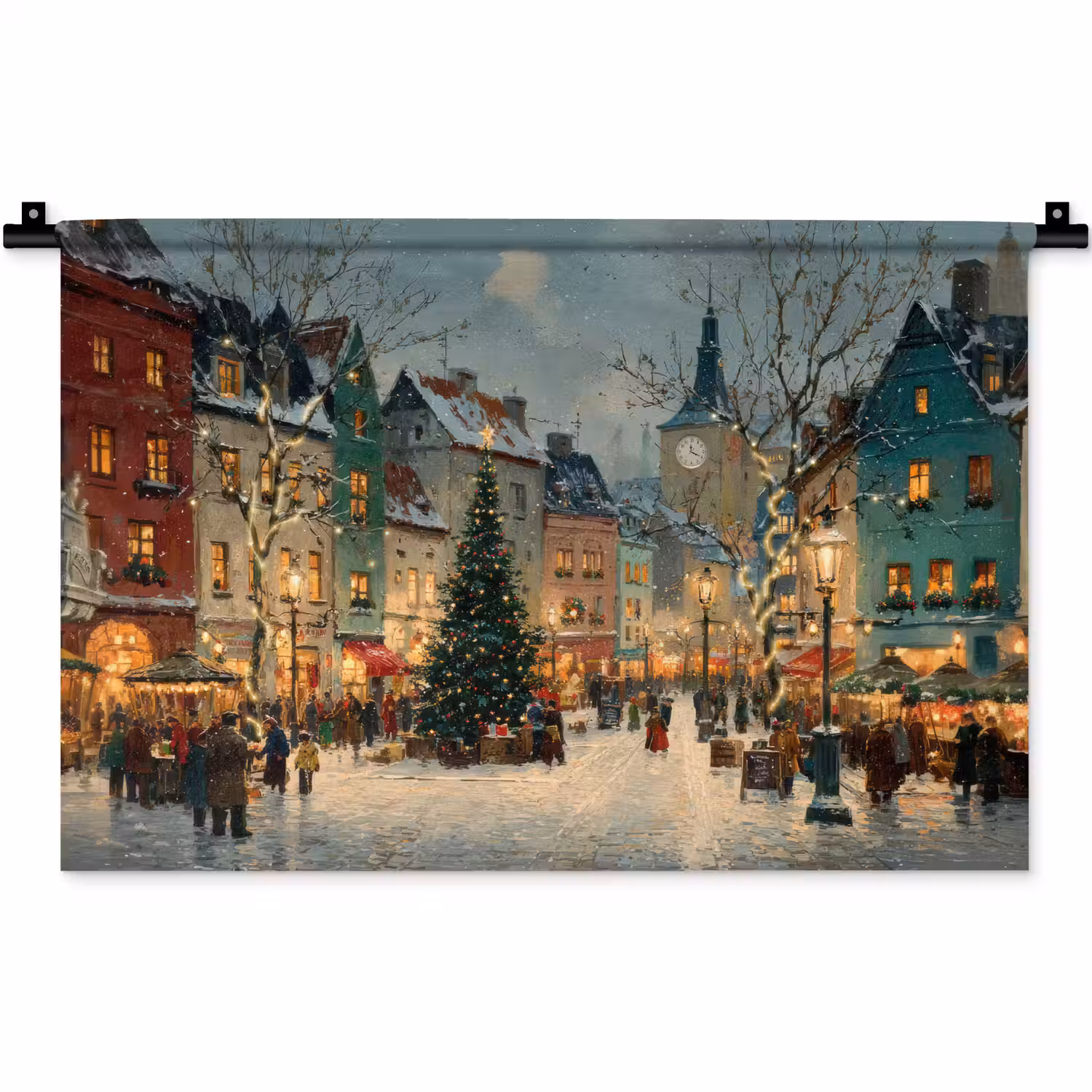 Kerstsfeer - Stadsplein - Kleurrijk Wandkleed katoen klein -zz3d