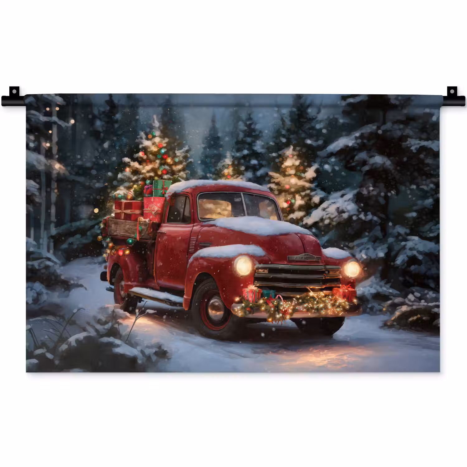 Kersttruck - Sneeuwbos - Rood Wandkleed katoen klein -zz3d