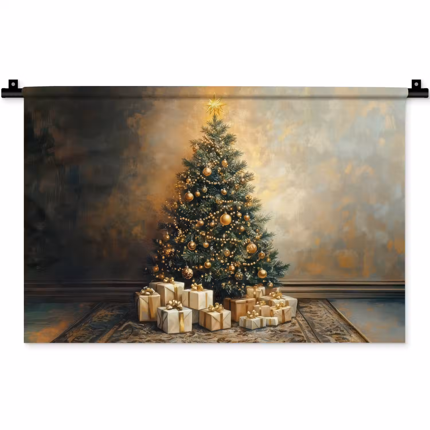 Kerstboom - Cadeaus - Goud Wandkleed katoen klein -zz3d