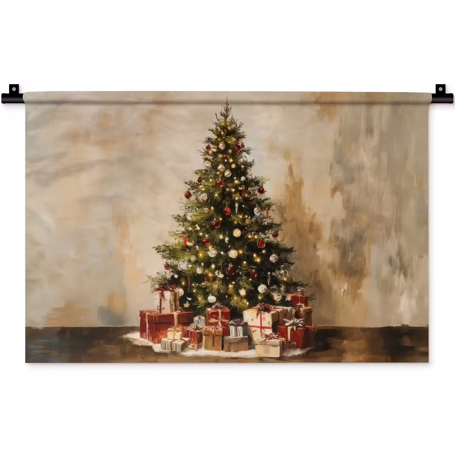 Kerstboom - Versierd - Kleurrijk Wandkleed katoen klein -zz3d