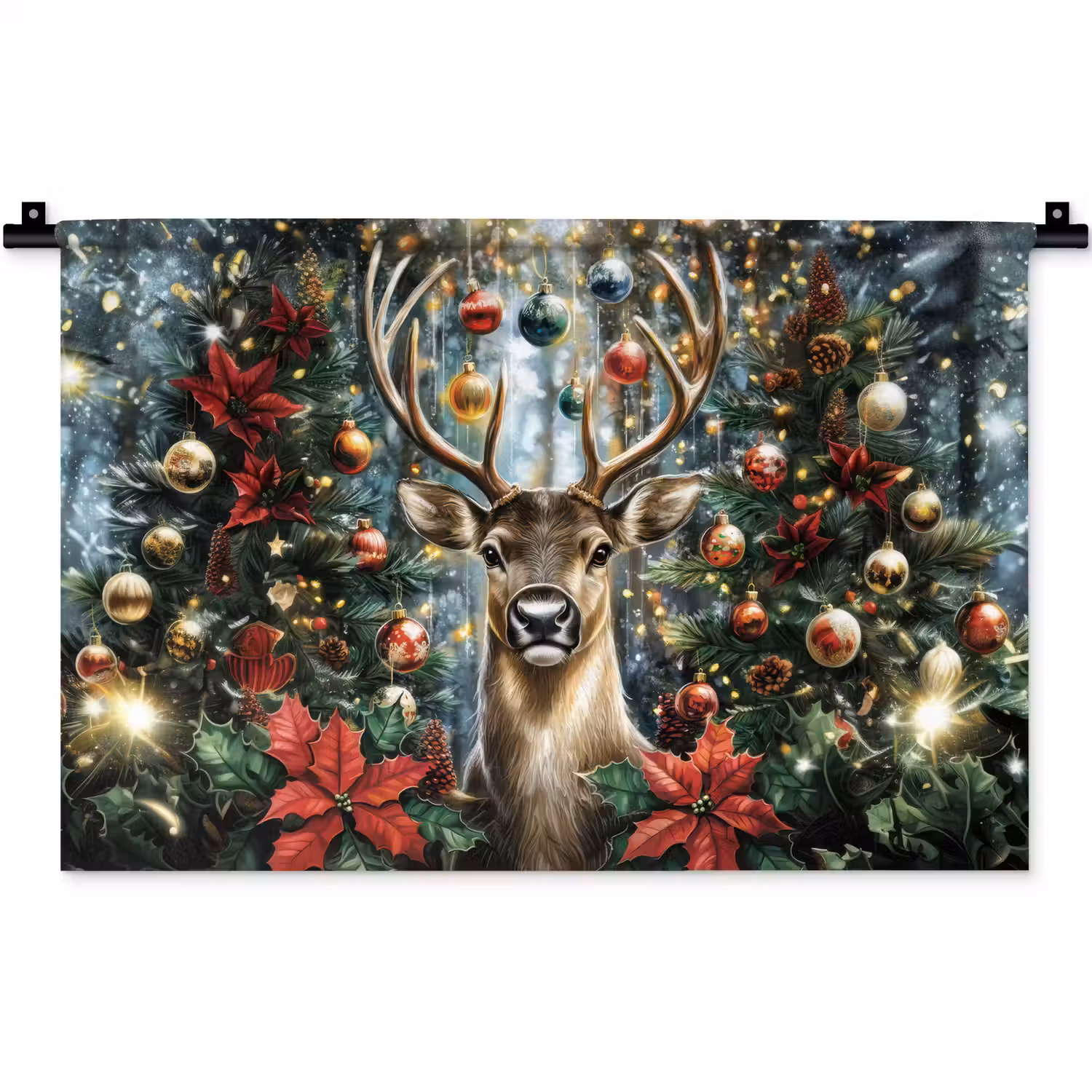 Kerstfeest - Dennenbos - Rood Wandkleed katoen klein -zz3d