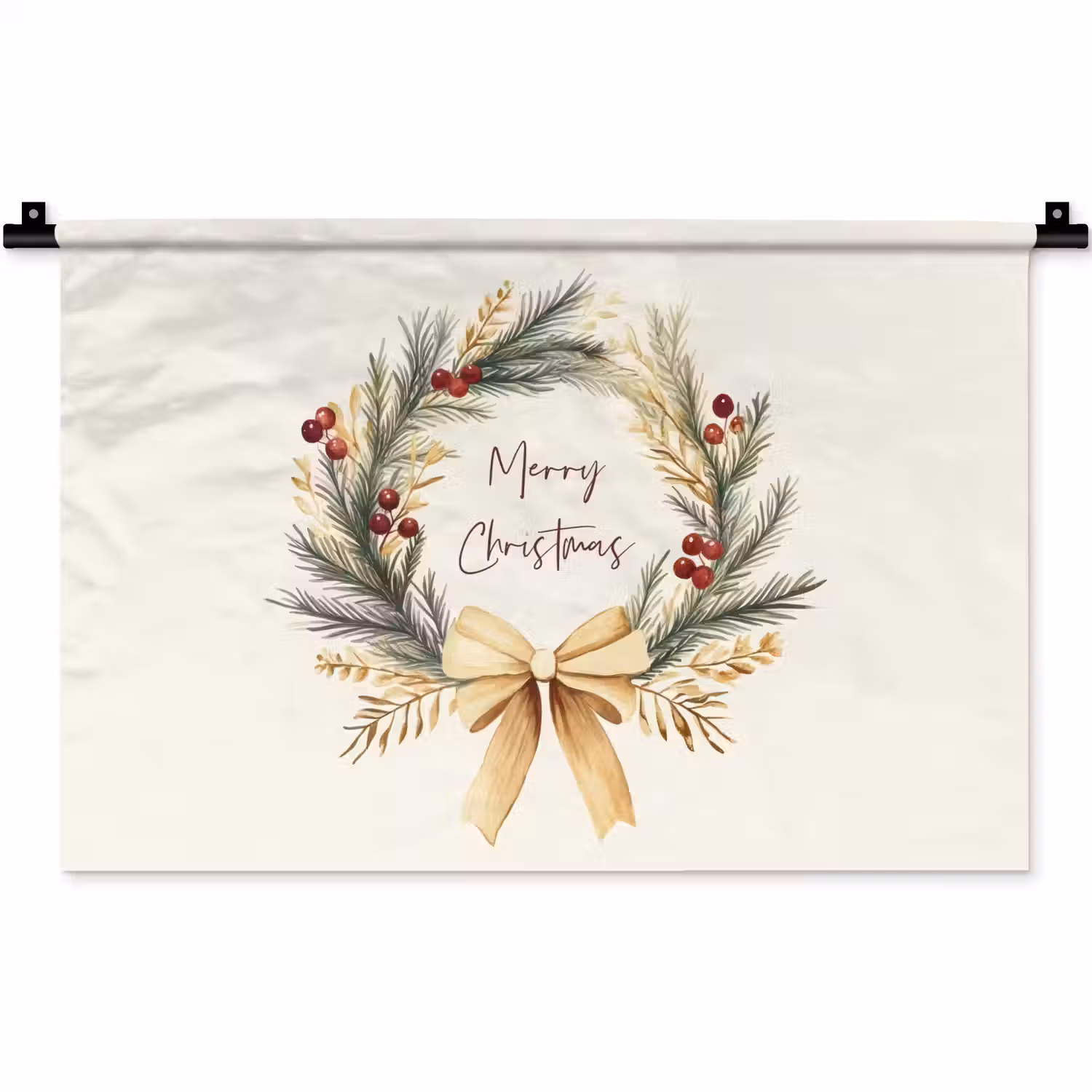 Kerstkrans - Kerst - Goud - Beige Wandkleed katoen klein -zz3d