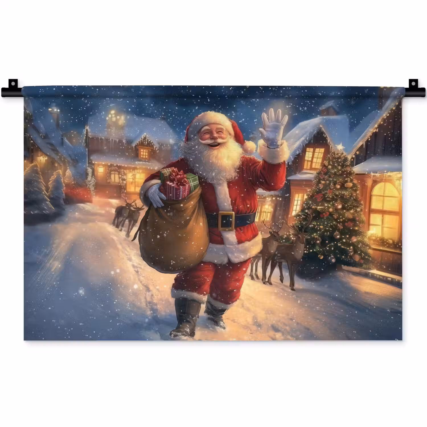 Kerstman - Dorp - Hert - Donker Wandkleed katoen klein -zz3d