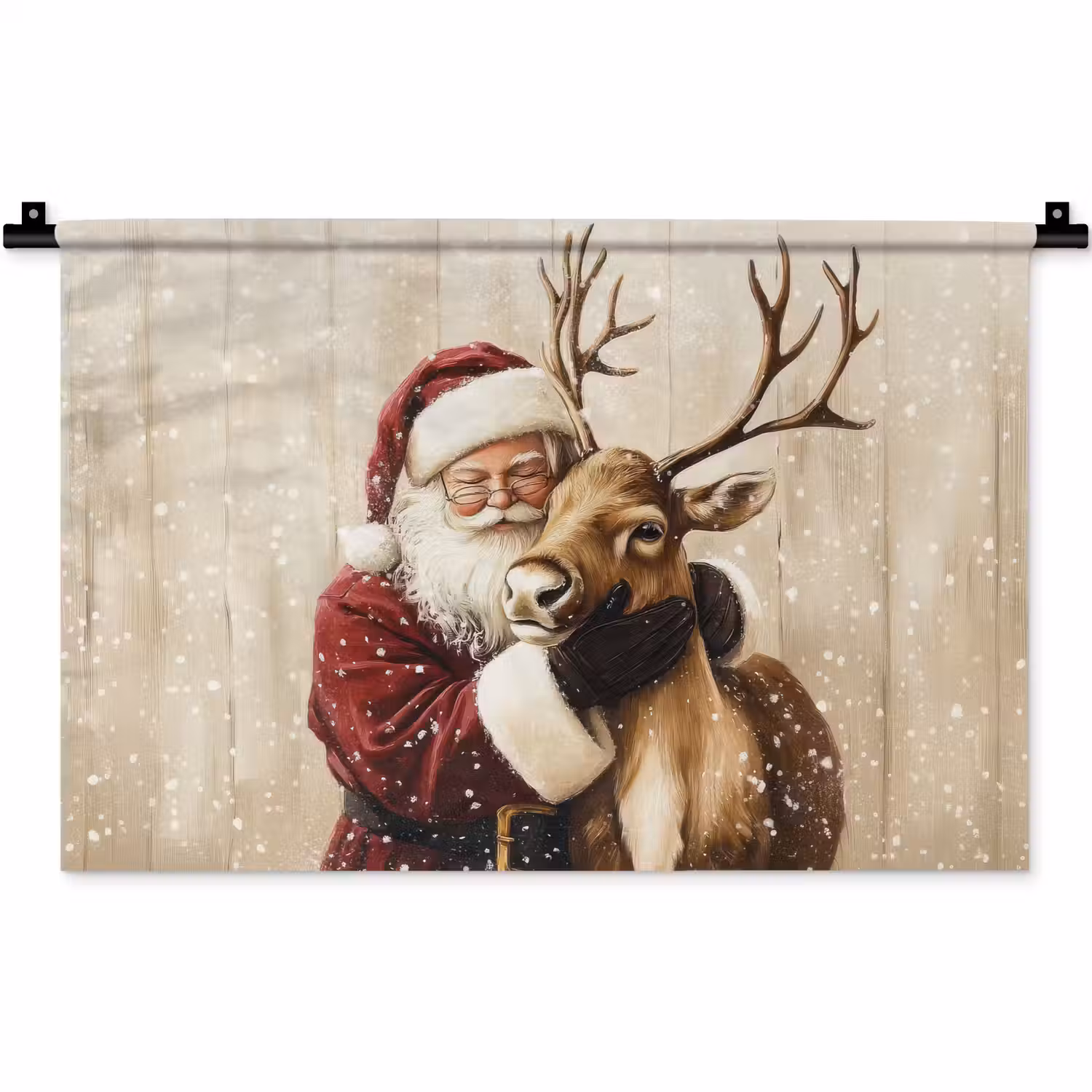 Kerstman - Rendier - Sneeuw - Kleurrijk Wandkleed katoen klein -zz3d