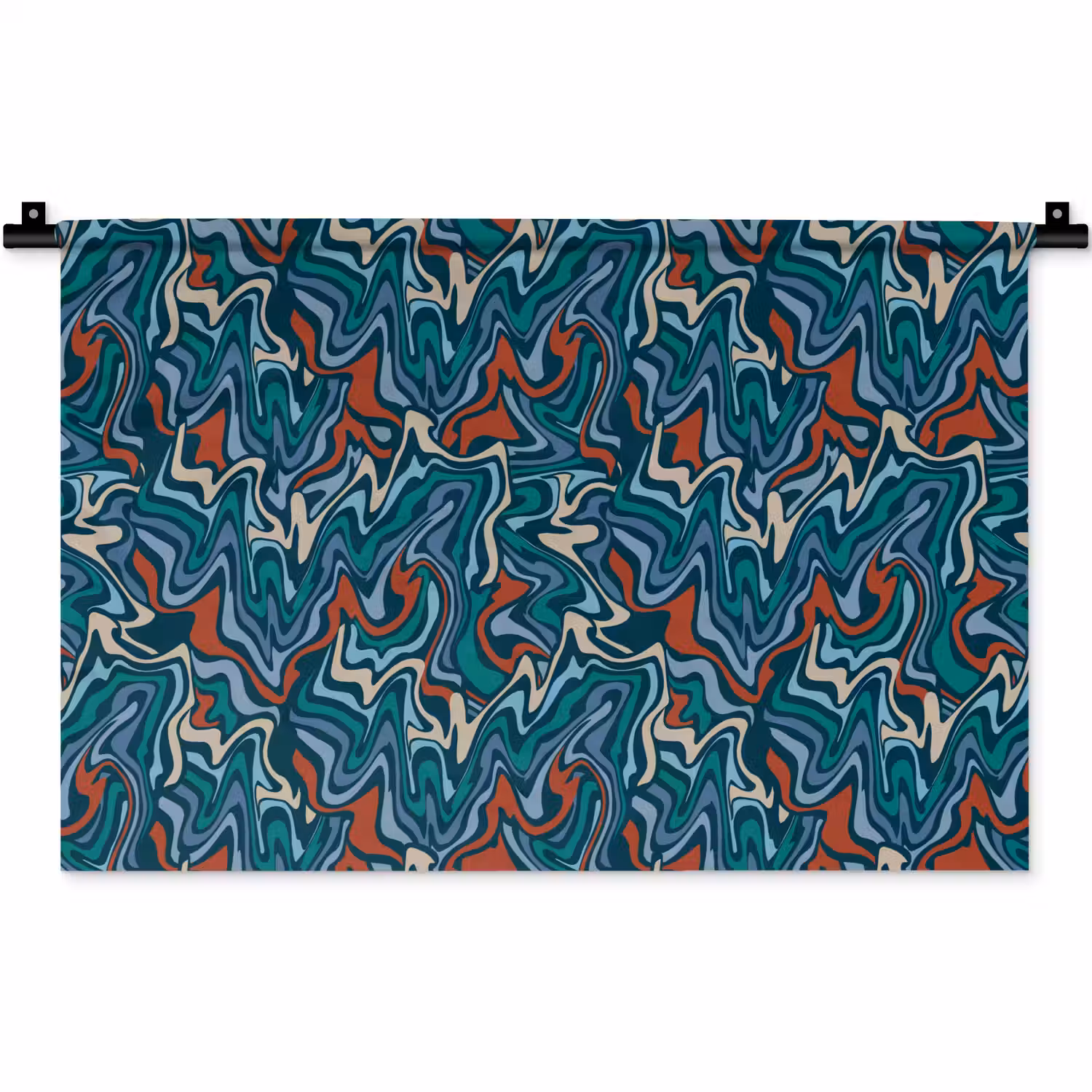 Golven - Retro - Blauw - Patroon Wandkleed katoen klein 269 -zz3d