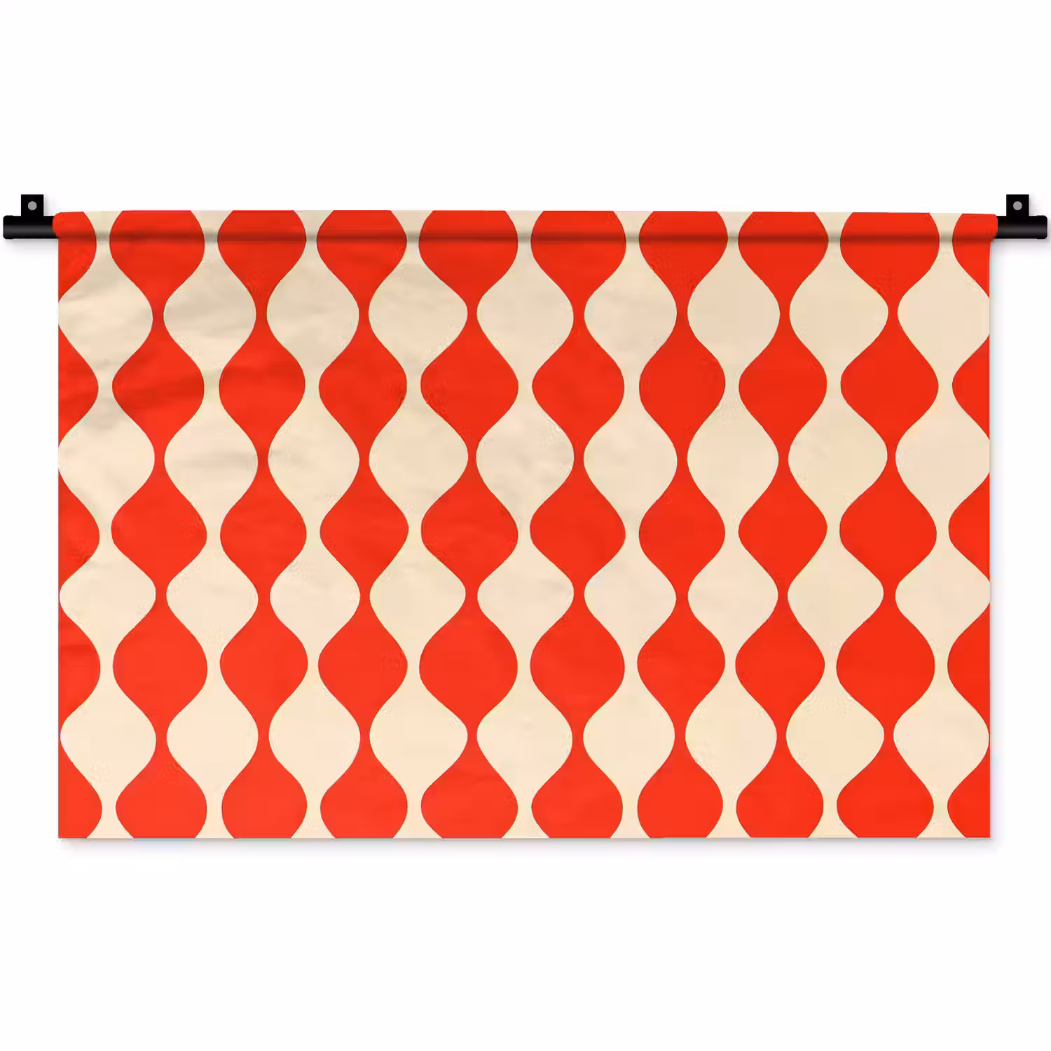 Golvend patroon - Retro - Rood - Beige Wandkleed katoen klein 269 -zz3d