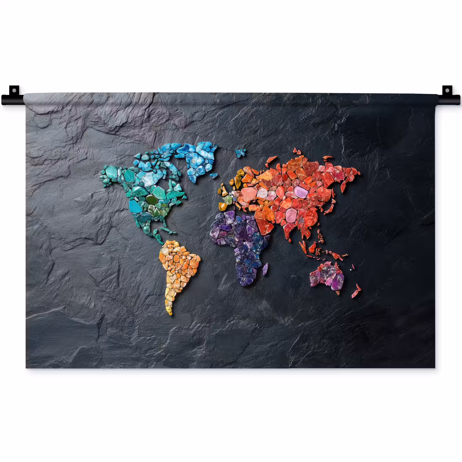 Wereldkaart - Edelstenen - Regenboog - Ruw Wandkleed katoen klein -zz3d