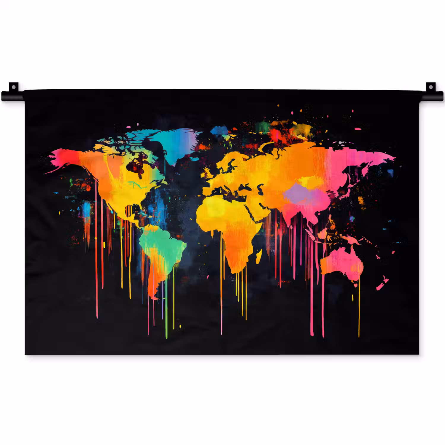 Wereldkaart - Verf - Kleurrijk - Graffiti - Wereld Wandkleed katoen klein -zz3d