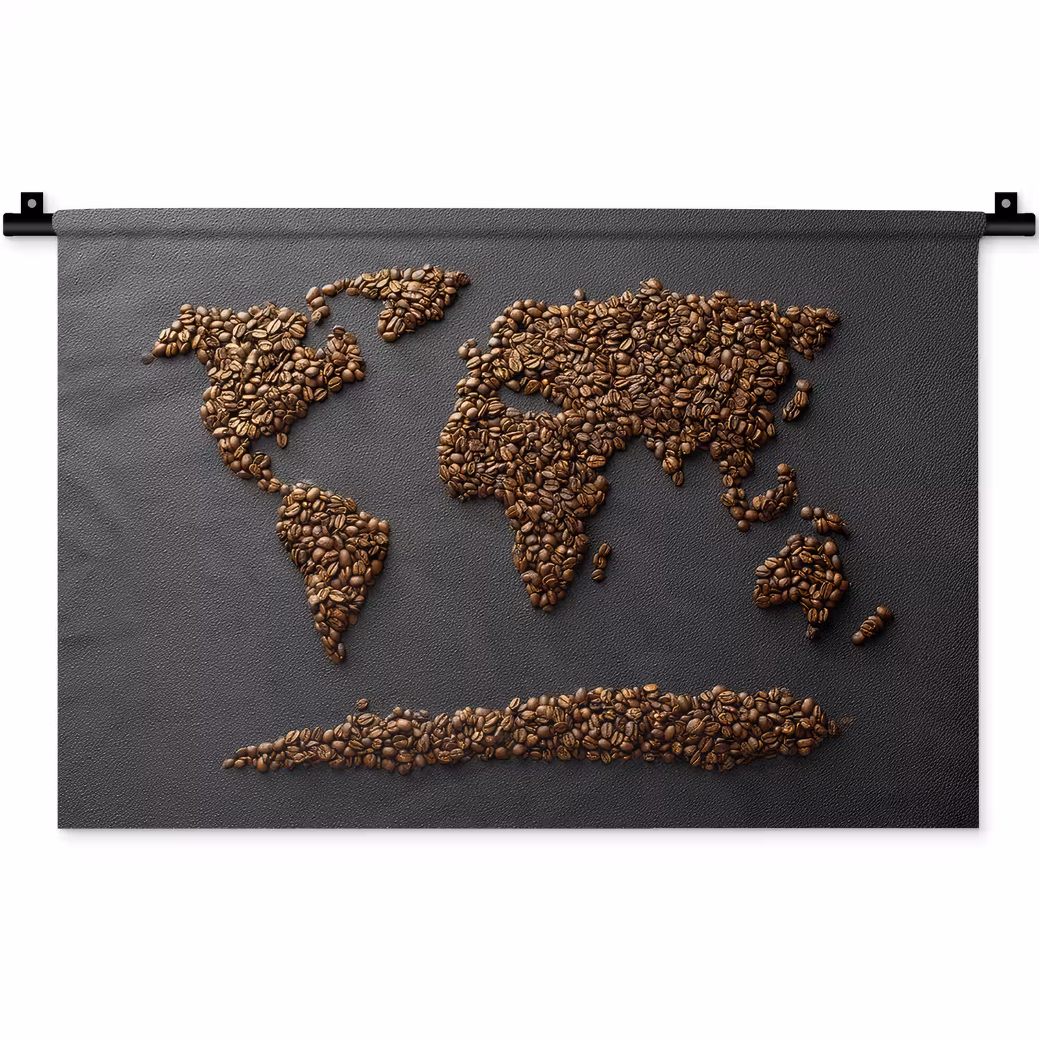Wereldkaart - Koffie - Grijs Wandkleed katoen klein -zz3d