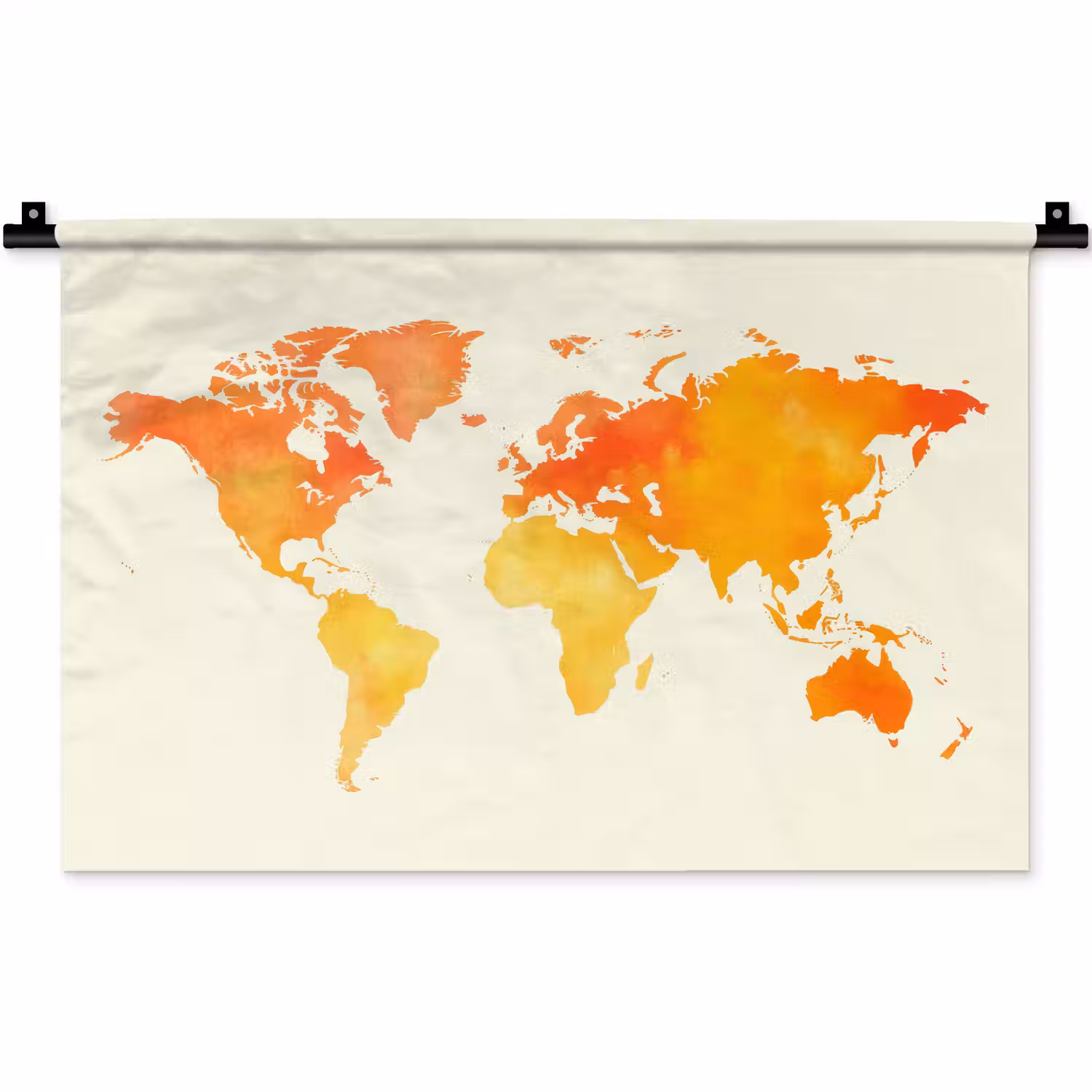 Wereldkaart - Oranje - Kleurrijk Wandkleed katoen klein -zz3d
