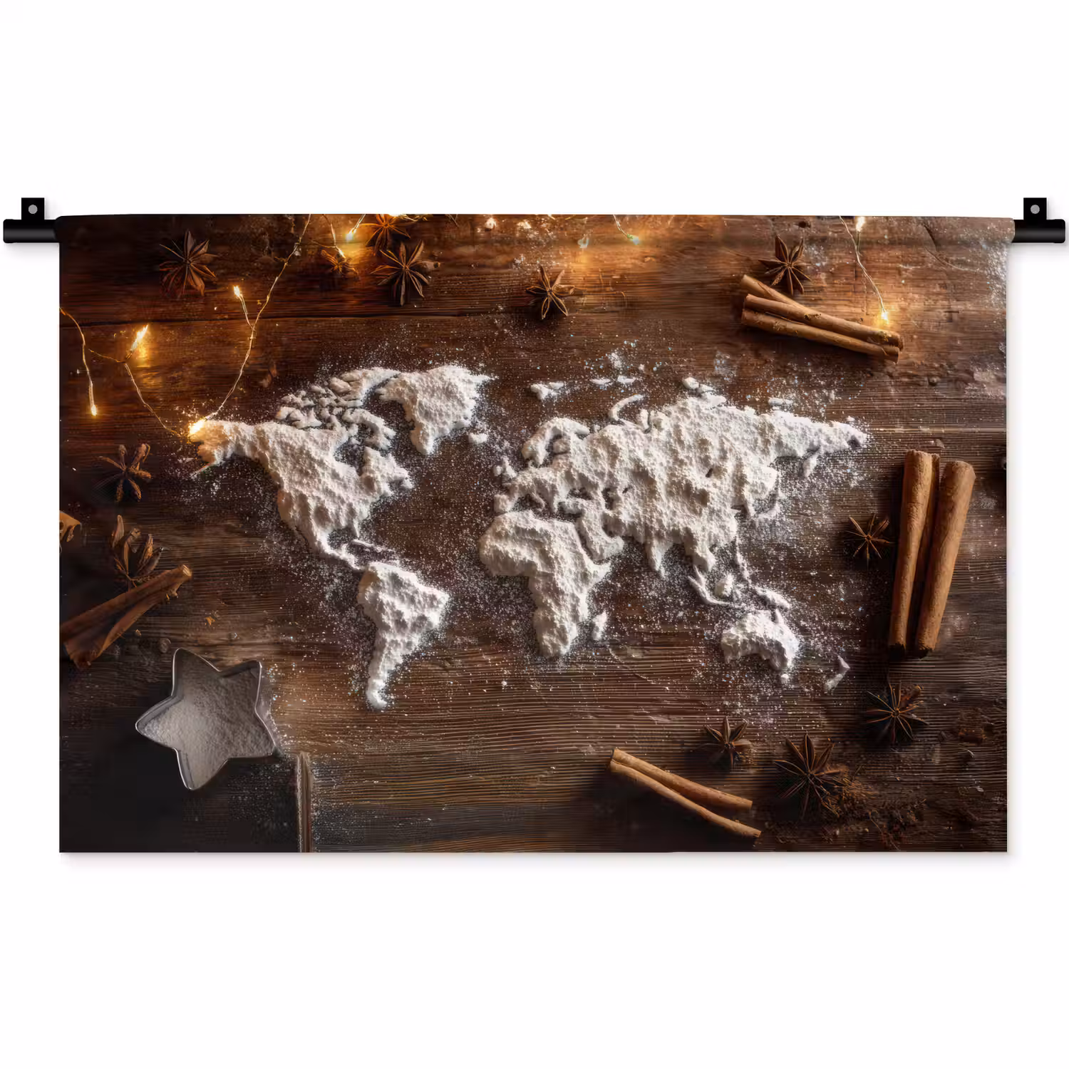 Wereldkaart - Poedersuiker - Hout Wandkleed katoen klein -zz3d