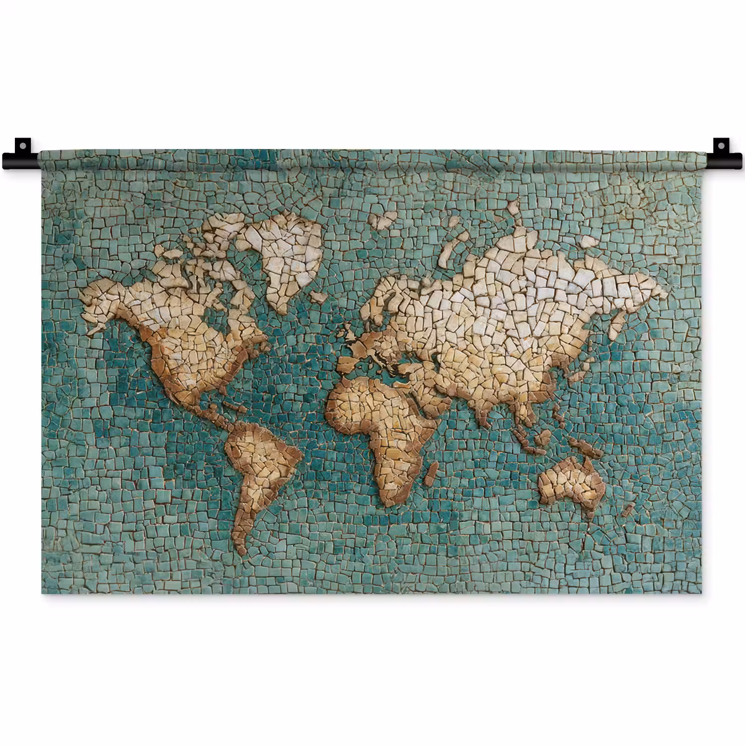 Wereldkaart - Gebroken tegels - Mozaïek Wandkleed katoen klein -zz3d