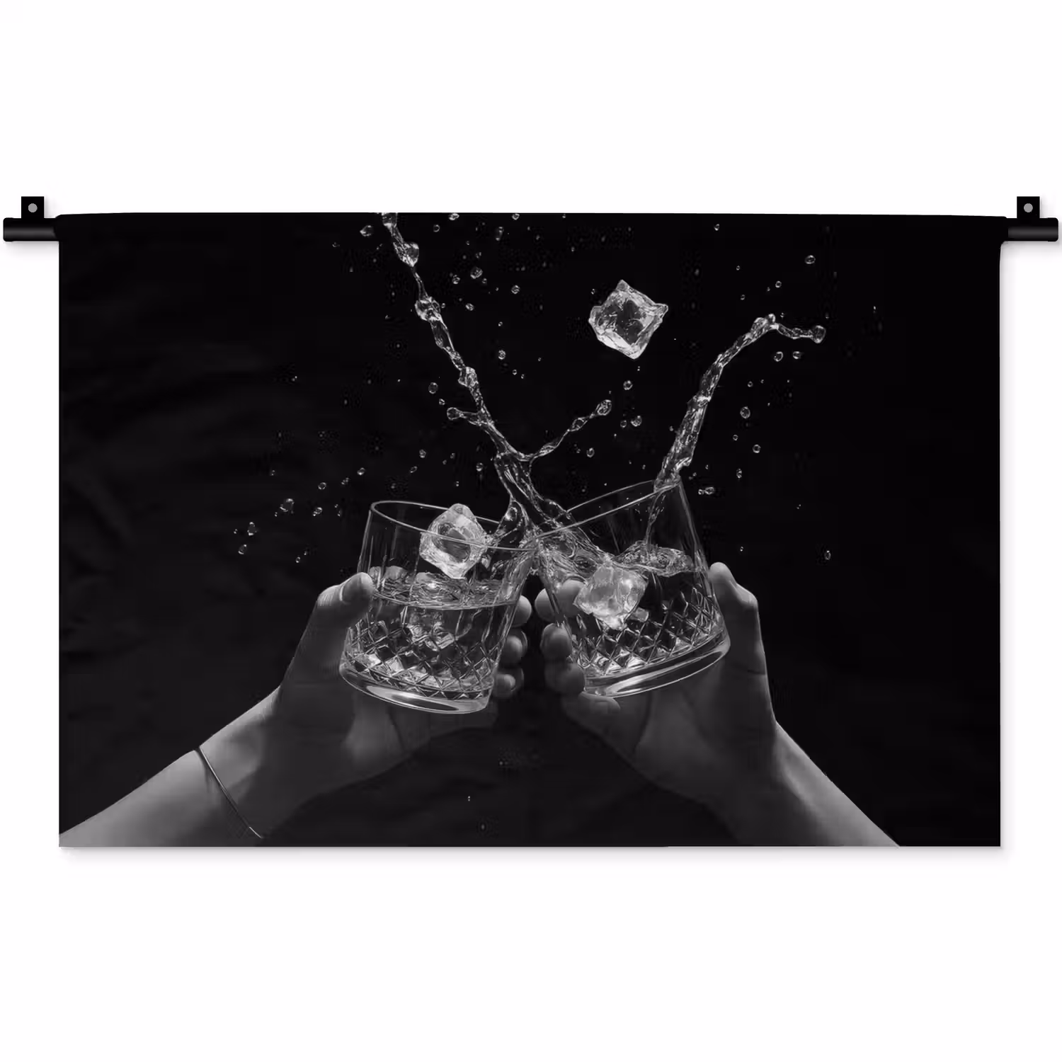 Whiskyglazen - Ijs - Spetters - Zwart Wandkleed katoen klein -zz3d