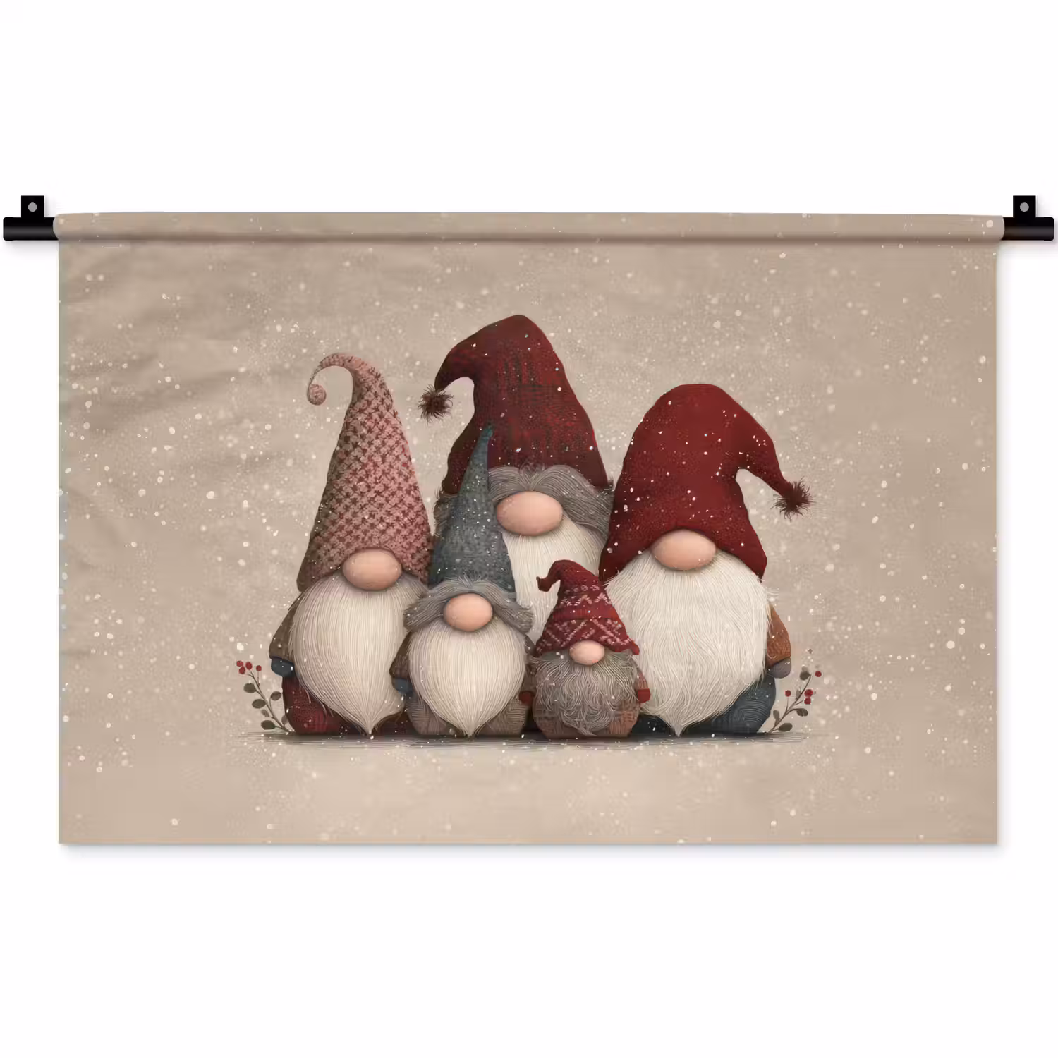 Kabouters - Kerst - Sneeuw - Puntmutsen Wandkleed katoen klein -zz3d