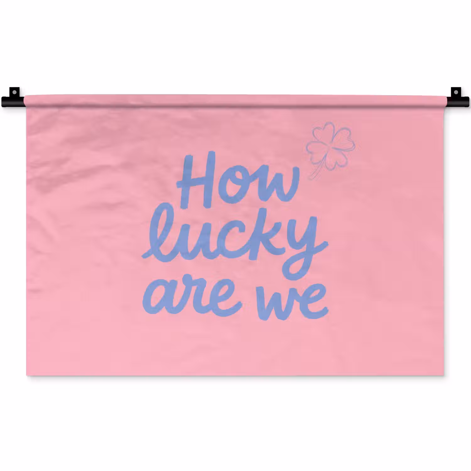How lucky are we - Klavervier - Roze - Blauw Wandkleed katoen klein -zz3d