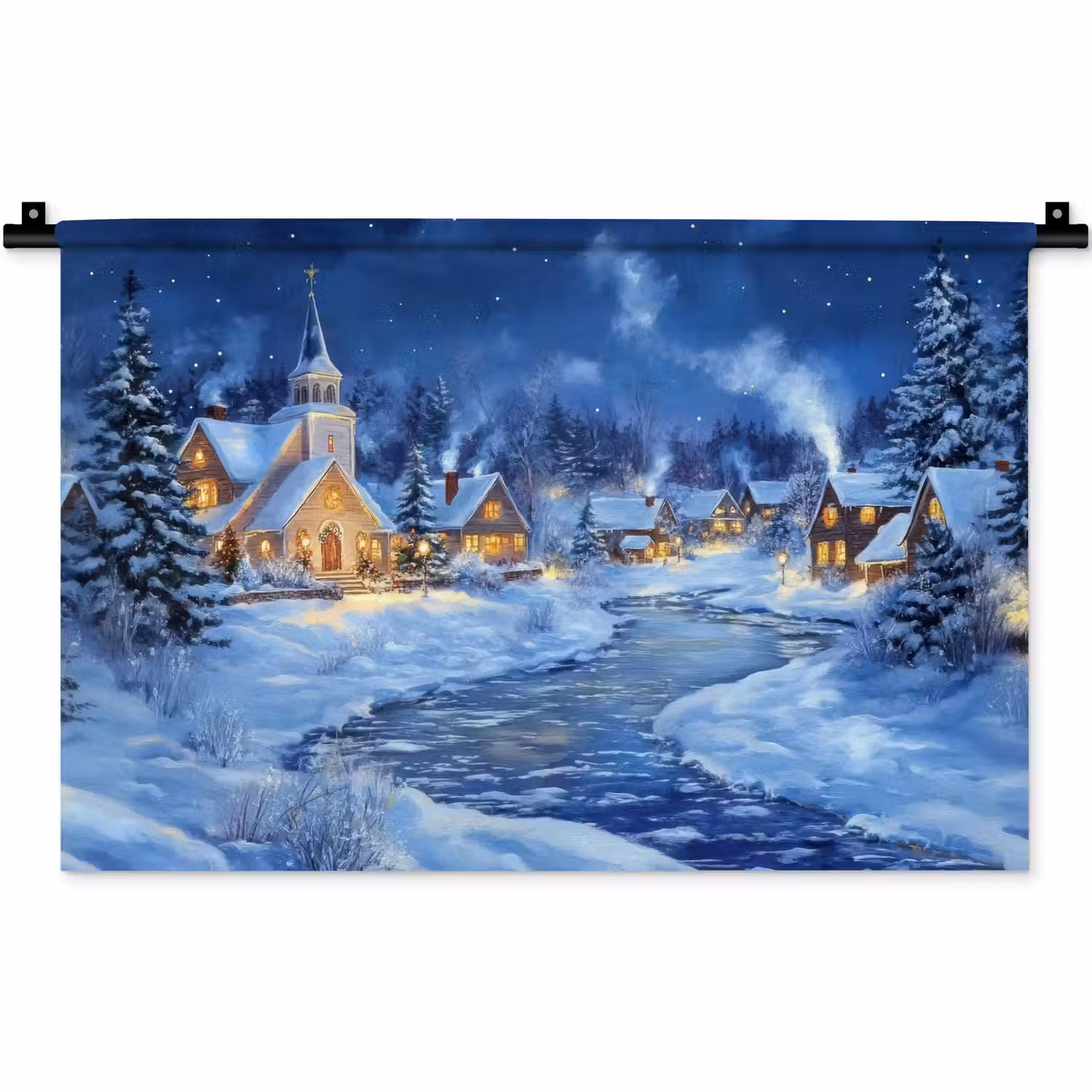 Winteravond - Kerstdorp - Donker Wandkleed katoen klein -zz3d