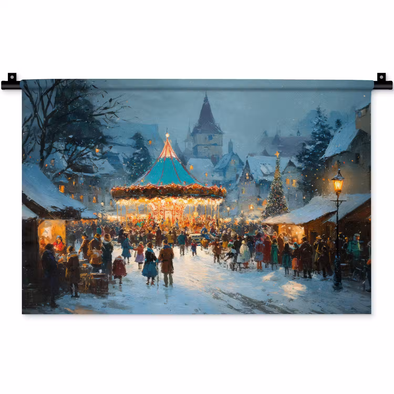 Winterkermis - Dorp - Kleurrijk Wandkleed katoen klein -zz3d