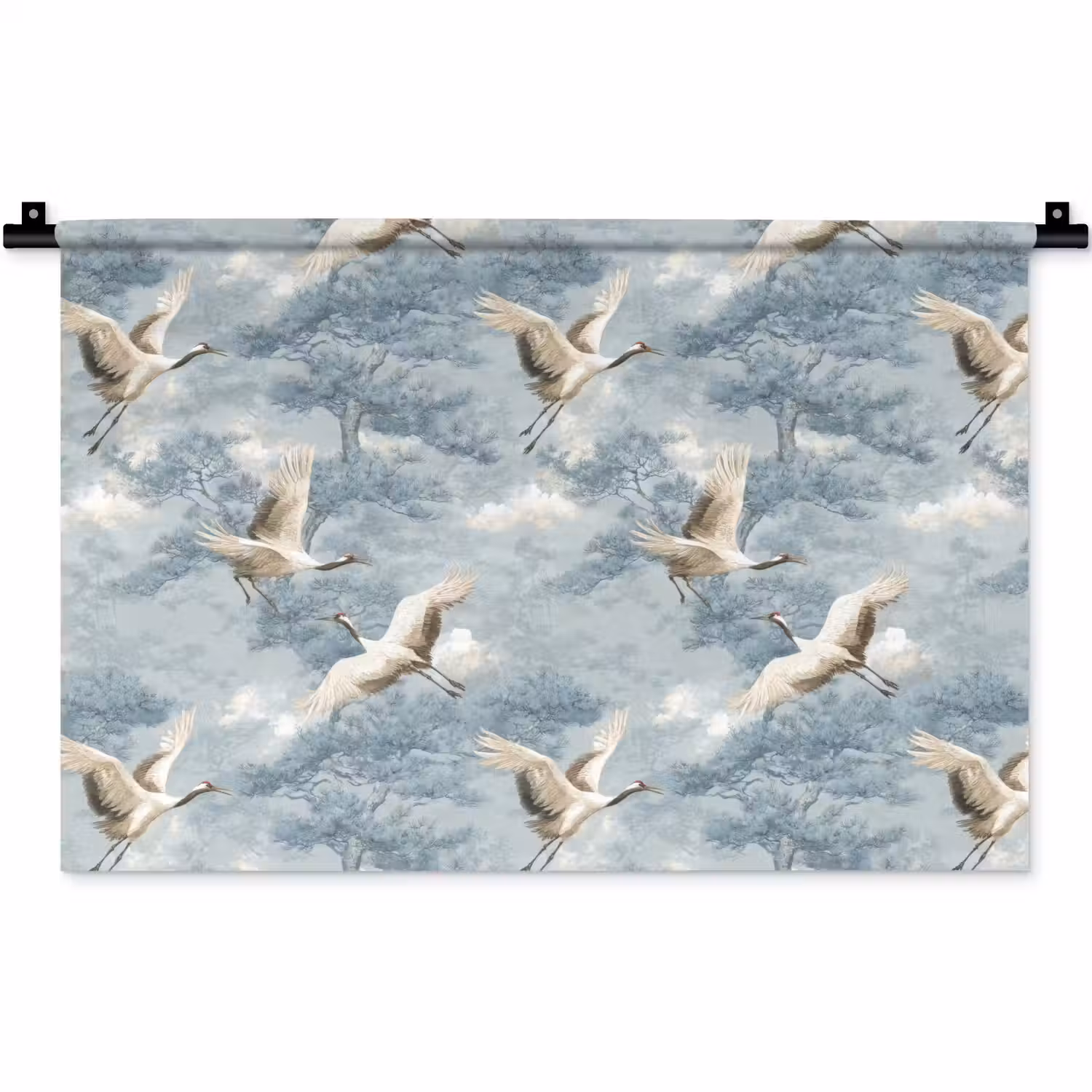 Wolken - Kraanvogels - Blauw Wandkleed katoen klein 269 -zz3d