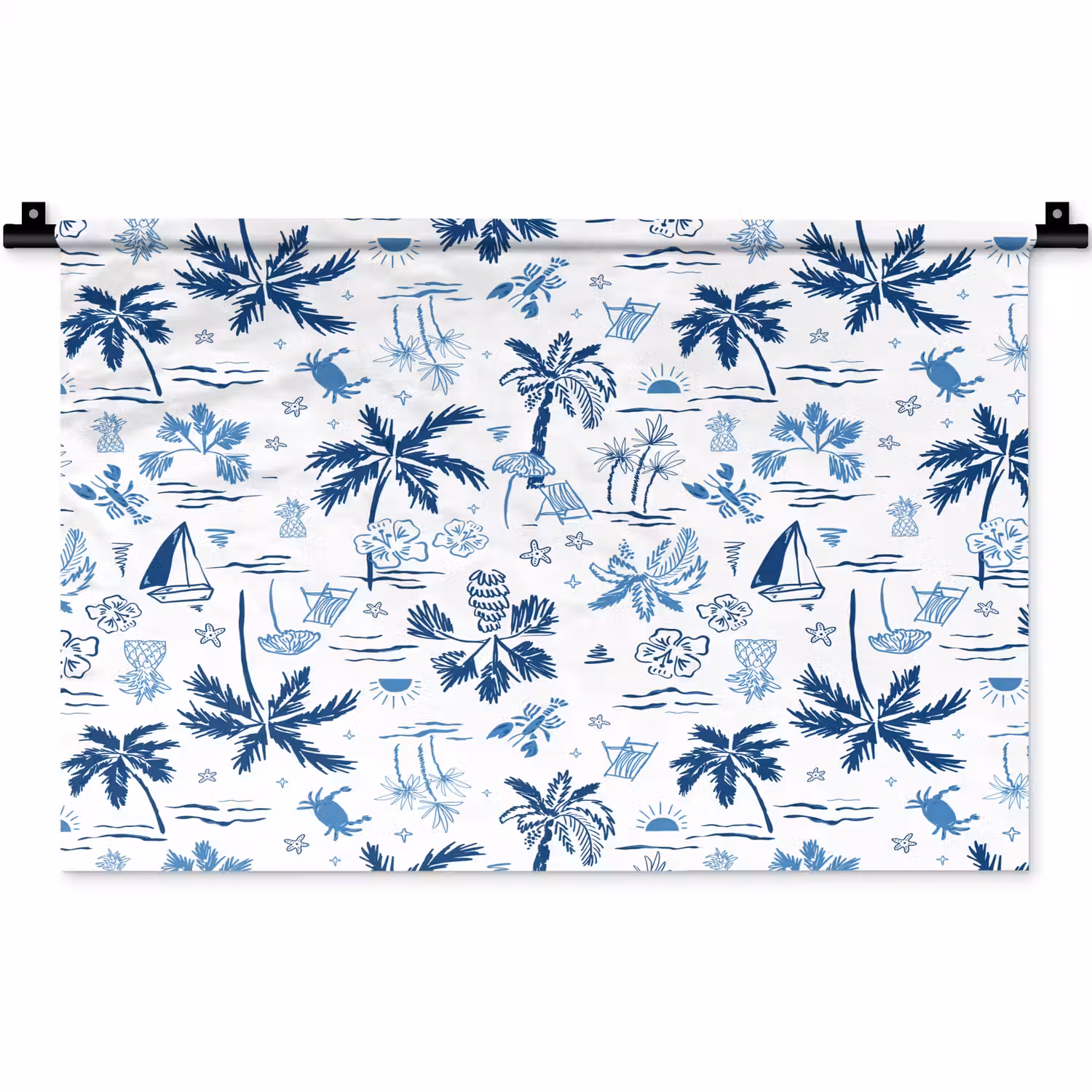 Zee - Strand - Blauw - Wit Wandkleed katoen klein 269 -zz3d