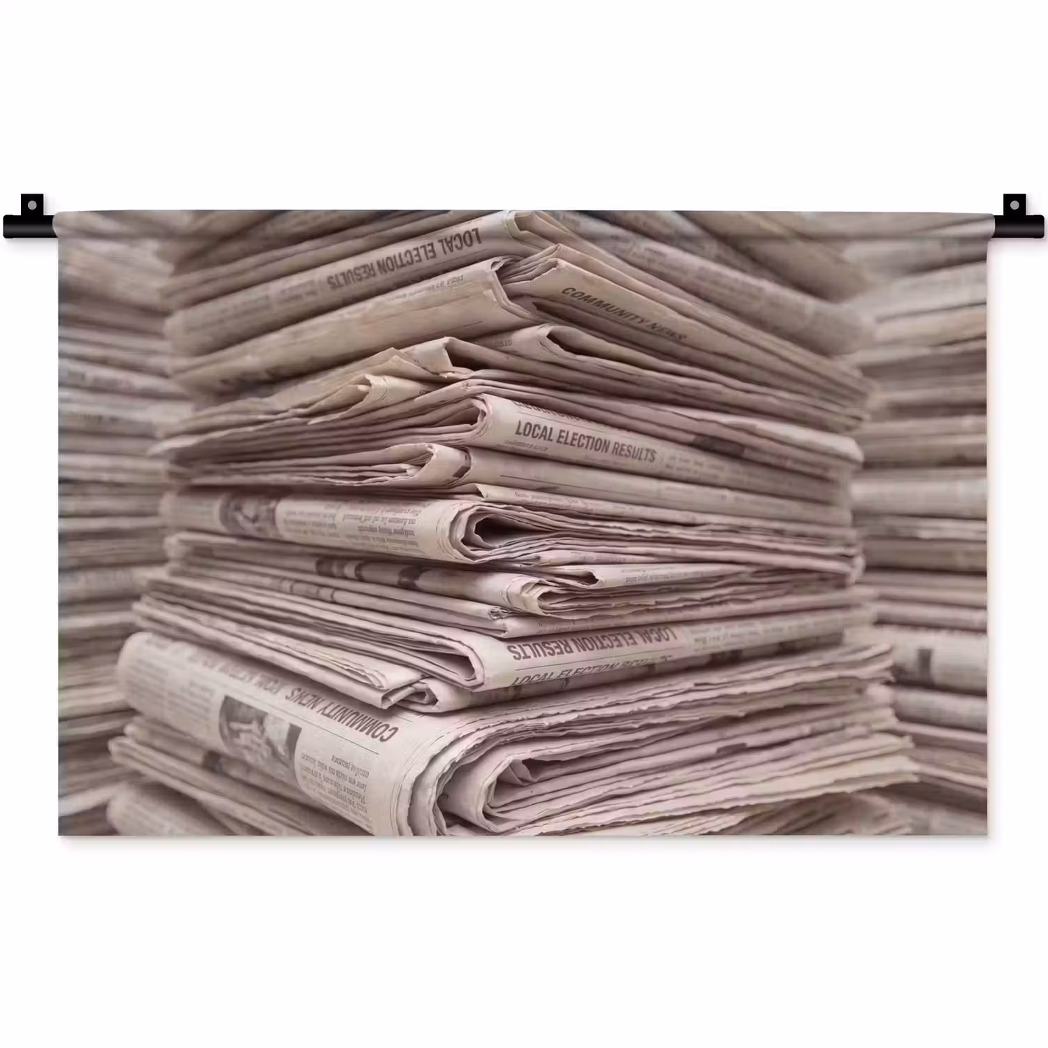 Kranten - Stapel - Nieuws - Vintage - Beige Wandkleed katoen klein -zz3d