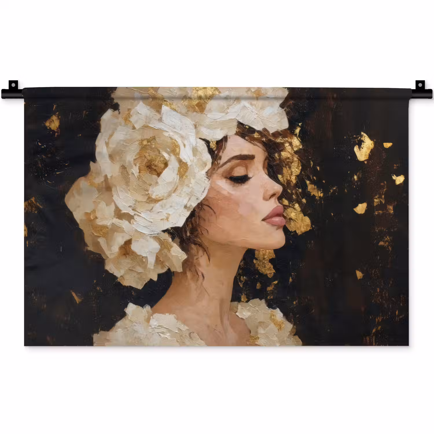 Abstract - Vrouw - Bloemen - Wit Wandkleed katoen klein -zz3d