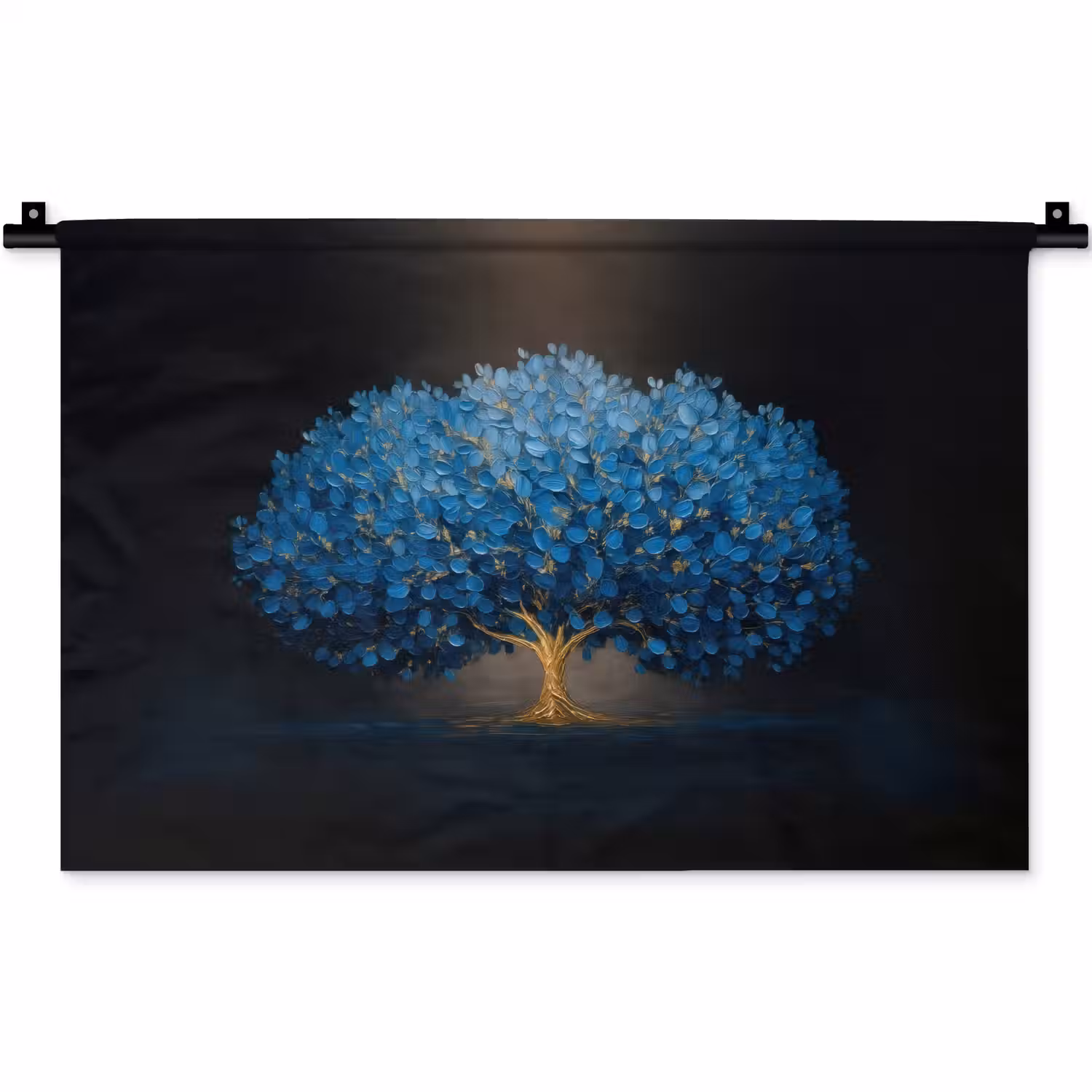 Boom - Blauw - Bladeren - Penseelstreken Wandkleed katoen klein -zz3d
