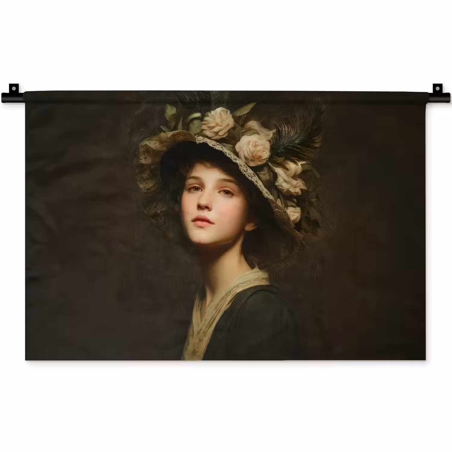Bloemenhoed - Portret - Vrouw Wandkleed katoen klein -zz3d