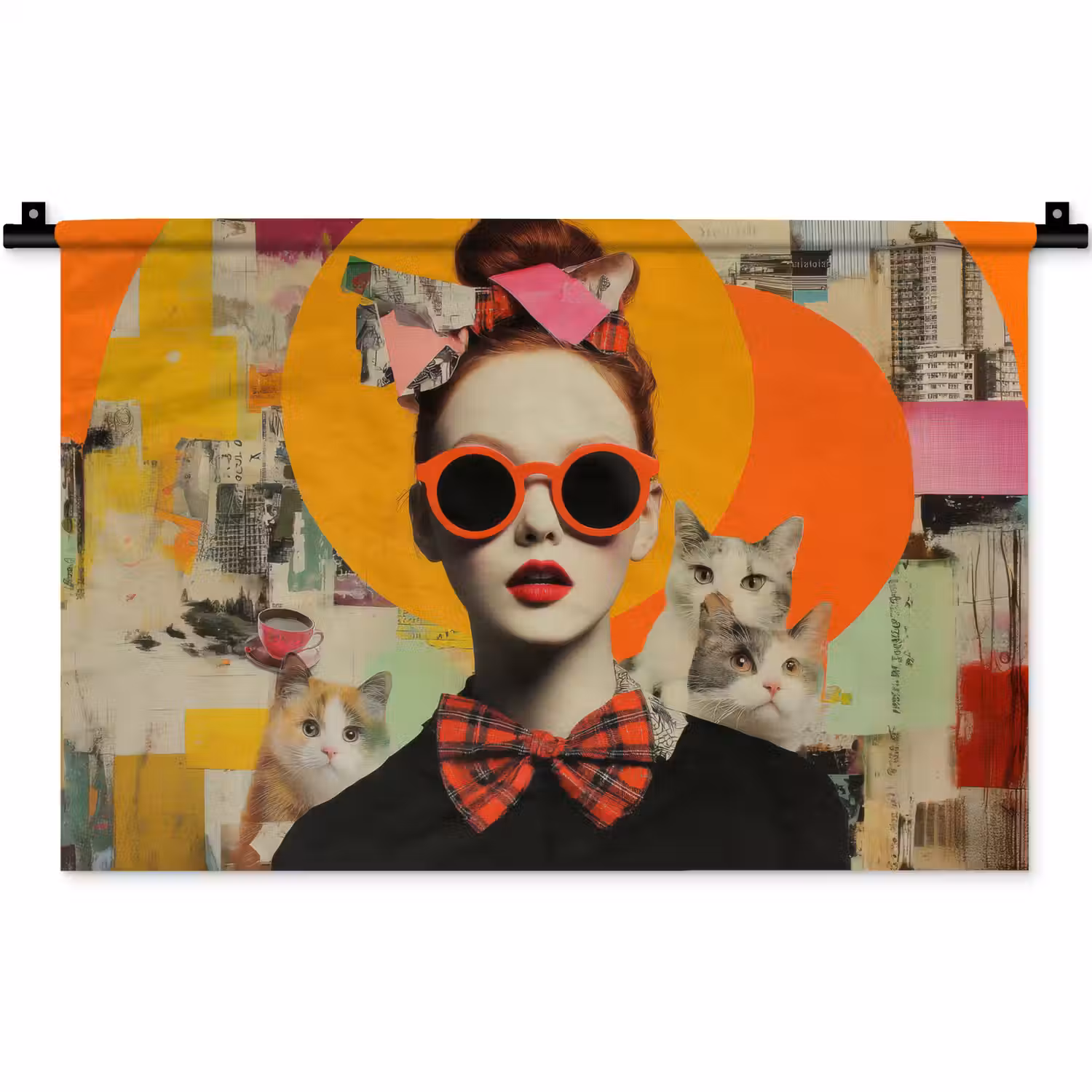 Vrouw - Bril - Strik - Retro Wandkleed katoen klein -zz3d