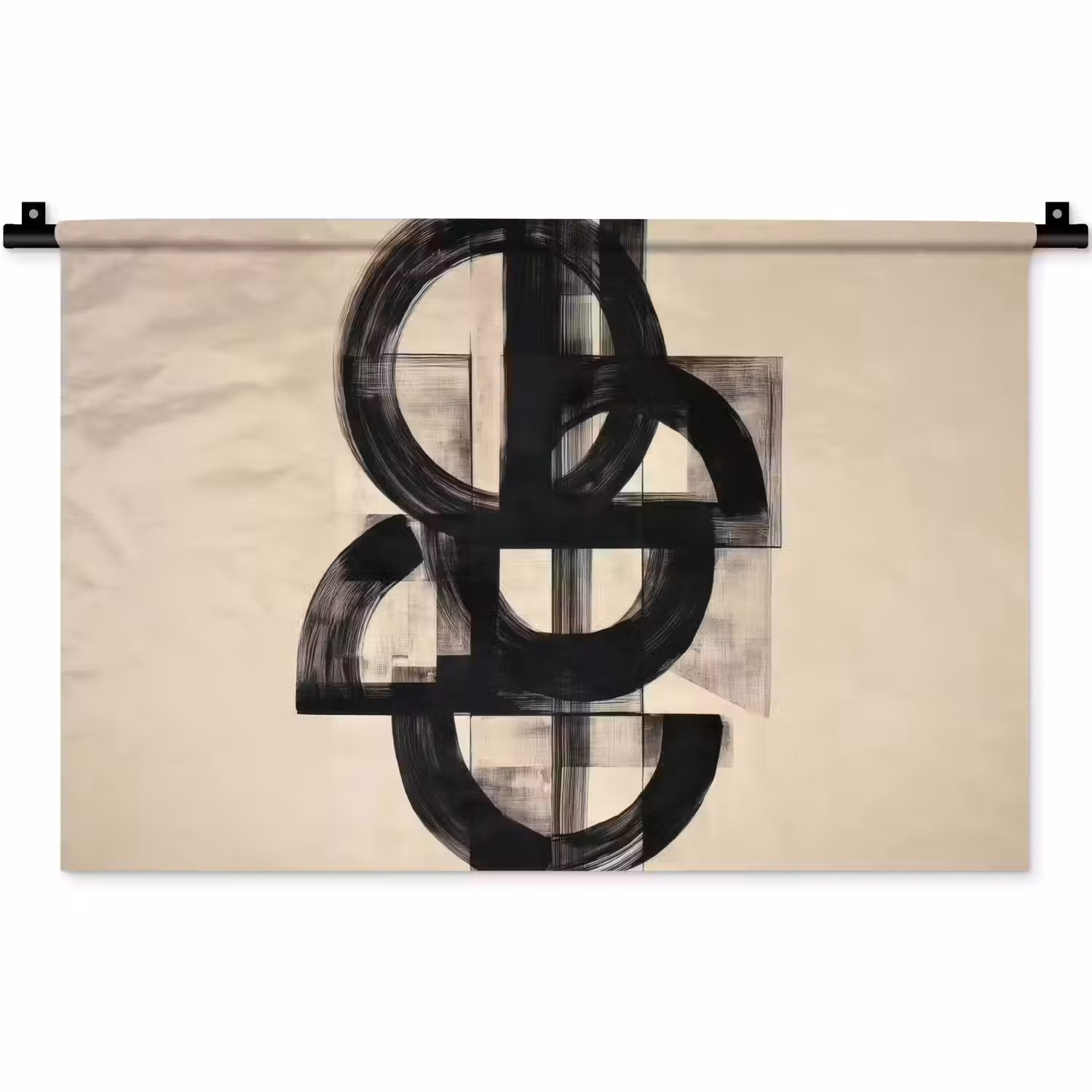 Cirkels - Lijnen - Vormen - Zwart Wandkleed katoen klein -zz3d