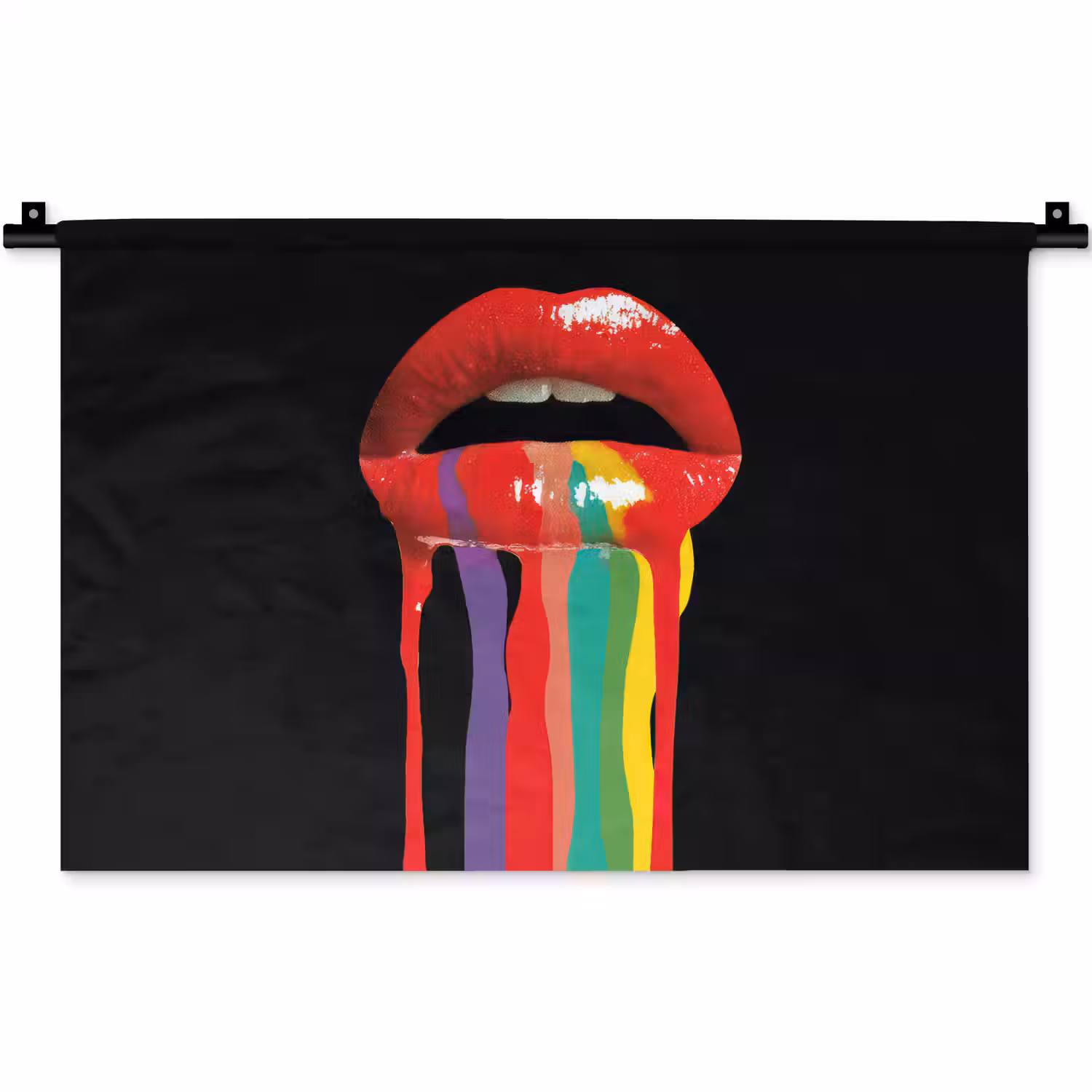 Lippen - Kleuren - Zwart Wandkleed katoen klein -zz3d