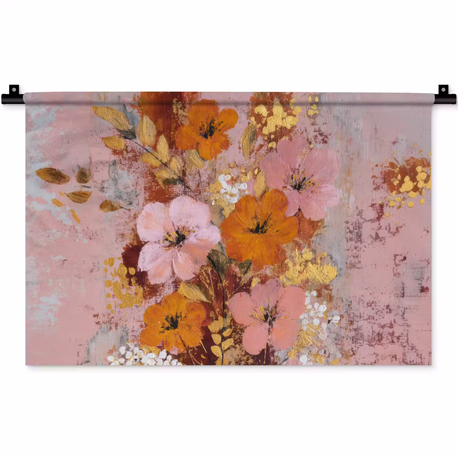 Schilderij - Bloemen - Rustiek - Roze Wandkleed katoen klein -zz3d