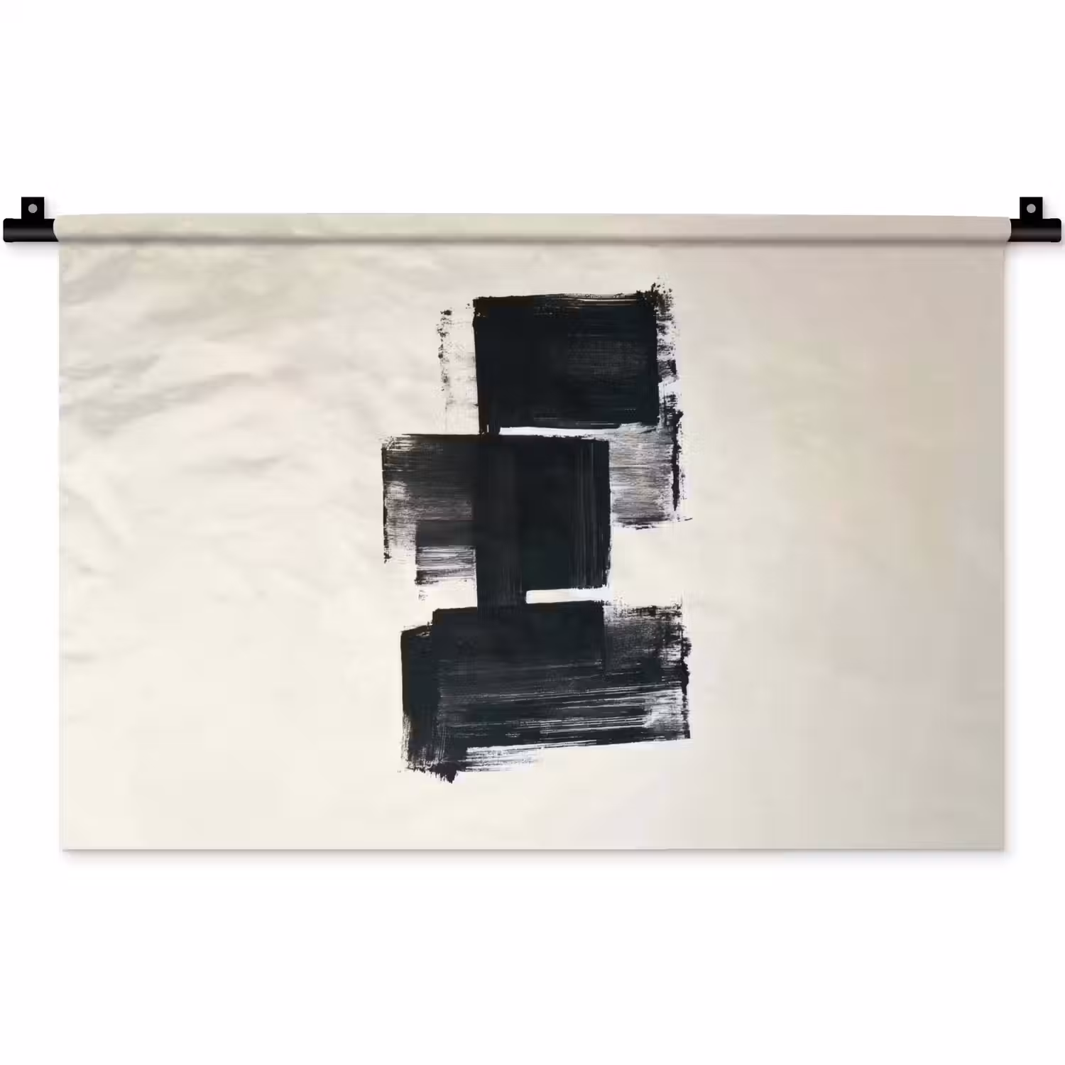Rechthoeken - Penseelstreken - Abstract - Zwart Wandkleed katoen klein -zz3d