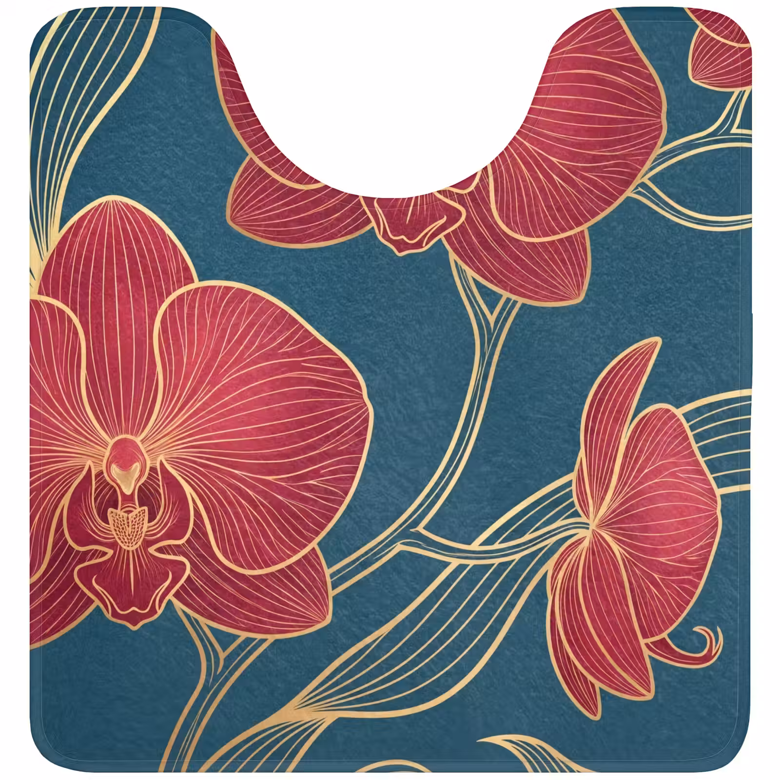 WC Vorleger - Blumen – Rot – Gold - Bloemen - Rood - Goud WCmat U-uitsnede middel