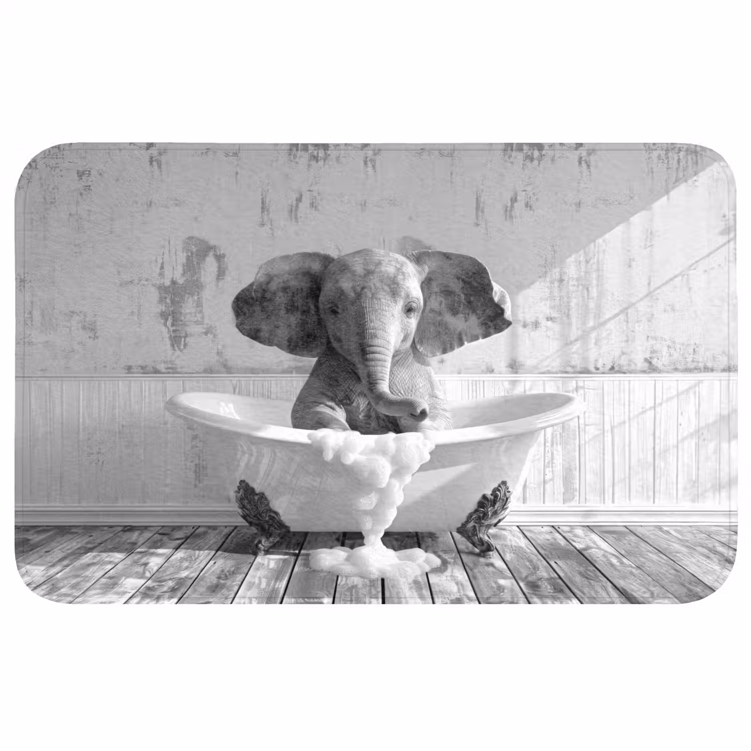 Olifant - Vintage - Dieren - Zwart - Wit WCmat middel -3d