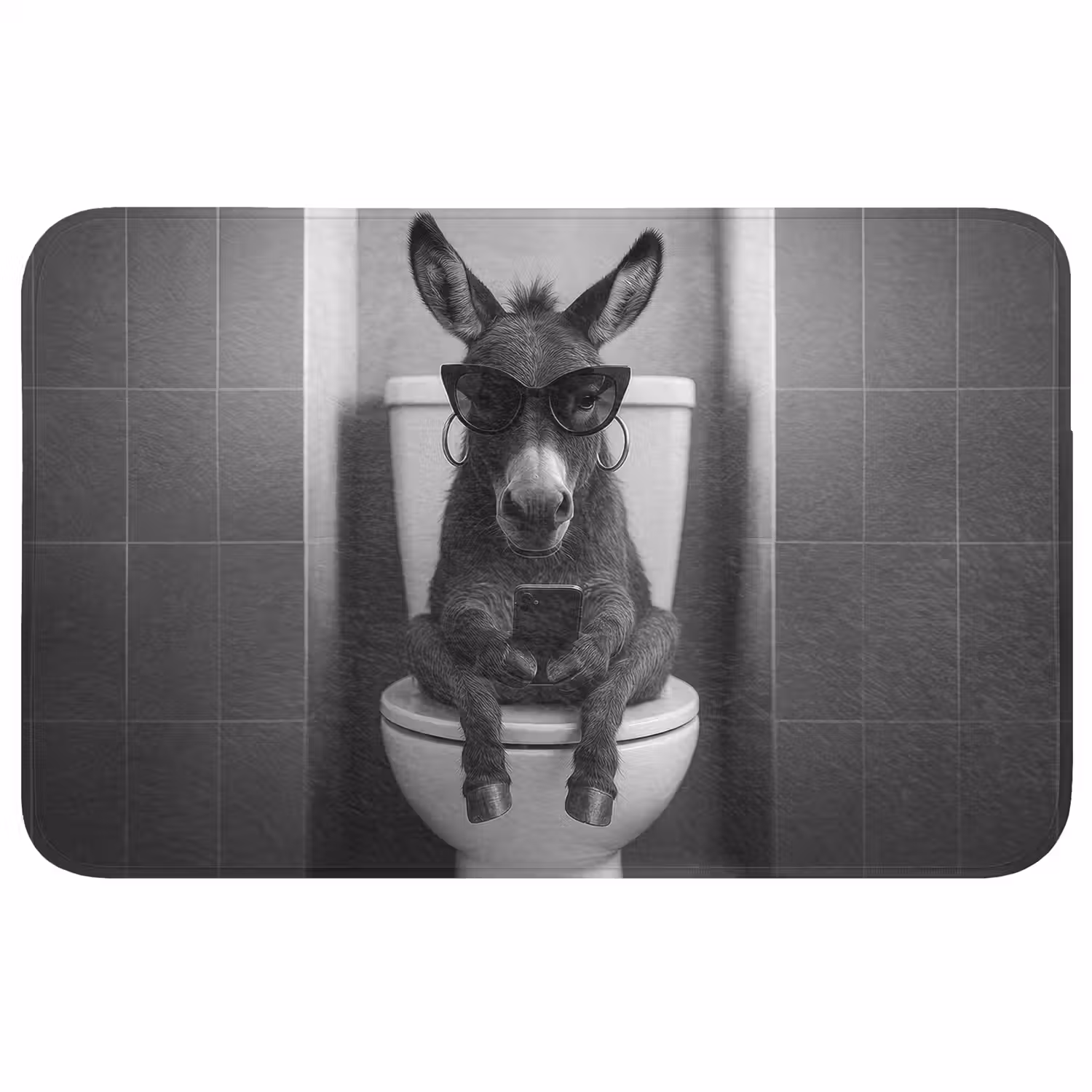 Ezel - Telefoon - Toilet - Zwart - Wit WCmat middel -3d