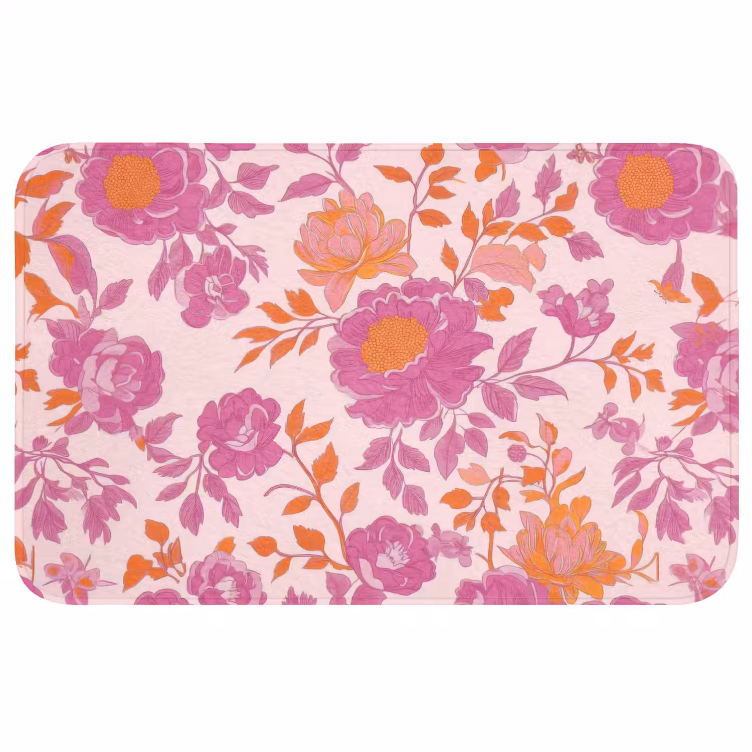 Bloemenpatroon - Roze - Oranje - Bloemen WCmat middel -3d