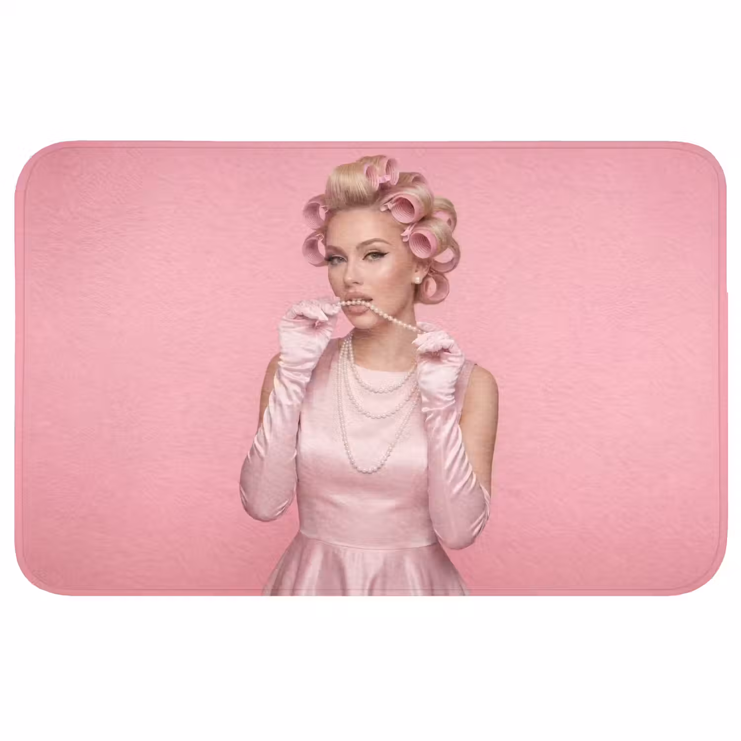 Vrouw - Roze - Parelketting - Krulspelden WCmat middel -3d