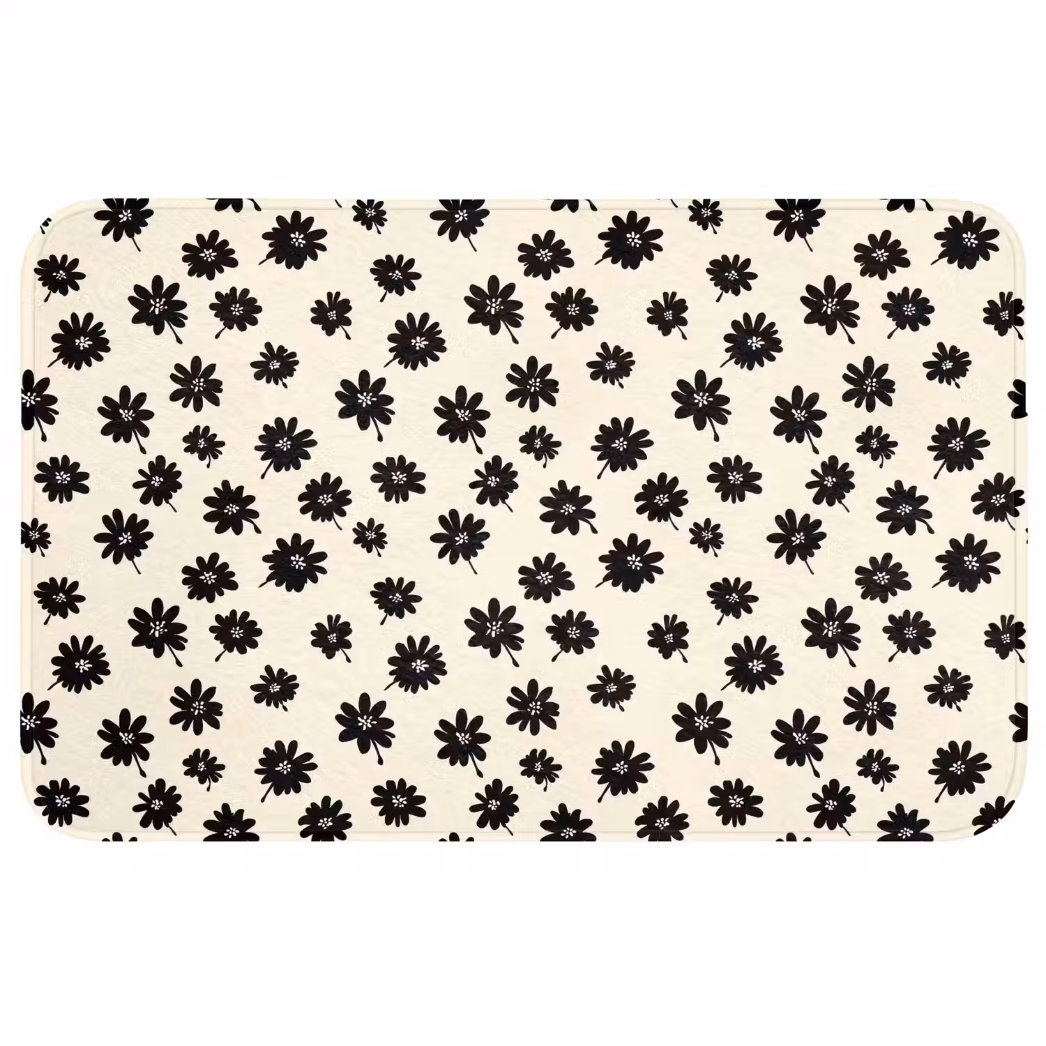 Madeliefjes - Grafisch - Zwart - Beige WCmat middel 1009 -3d