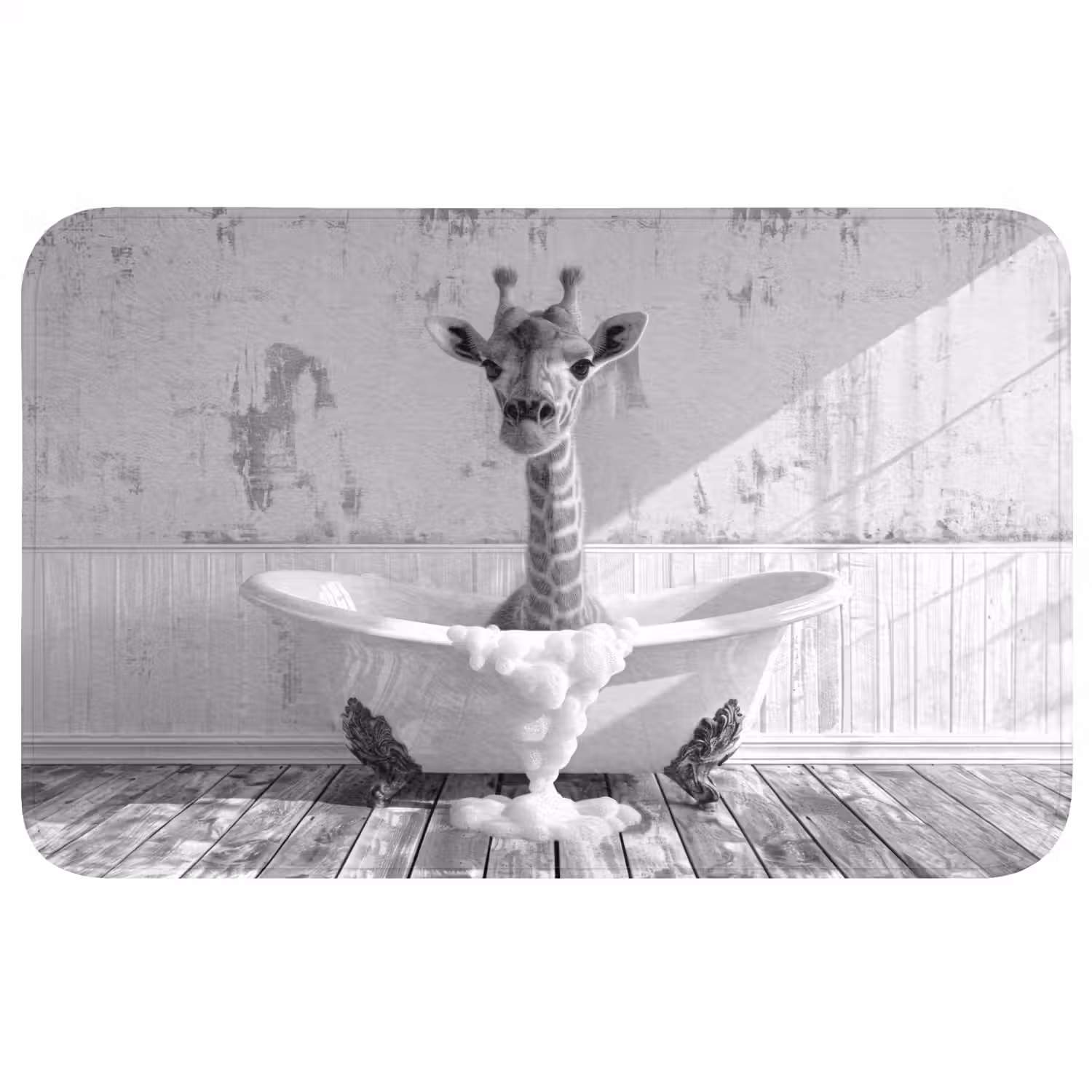 Giraffe - Dier - Badkuip - Vintage - Zwart - Wit WCmat middel -3d