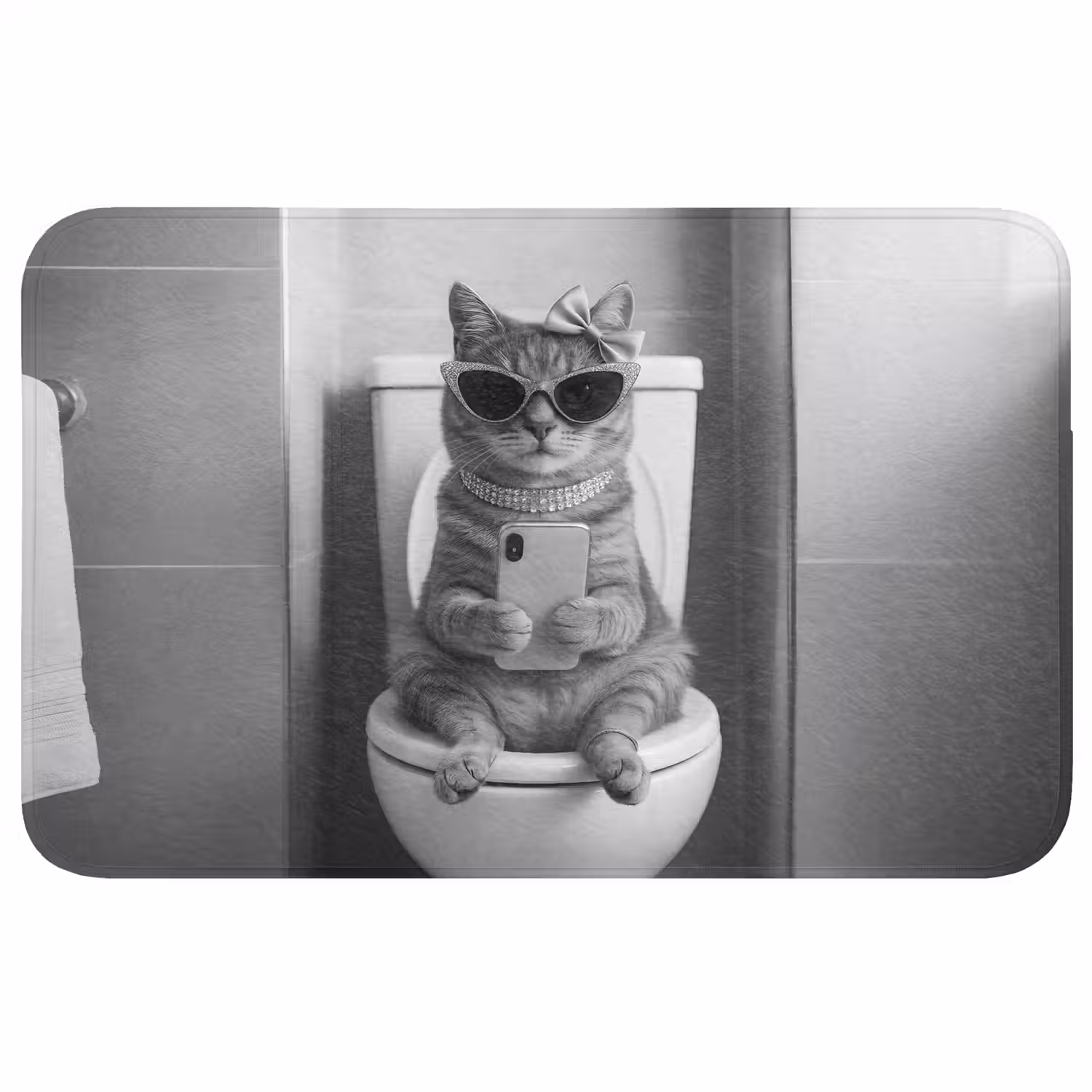 Kat - Telefoon - Toilet - Zwart - Wit WCmat middel -3d