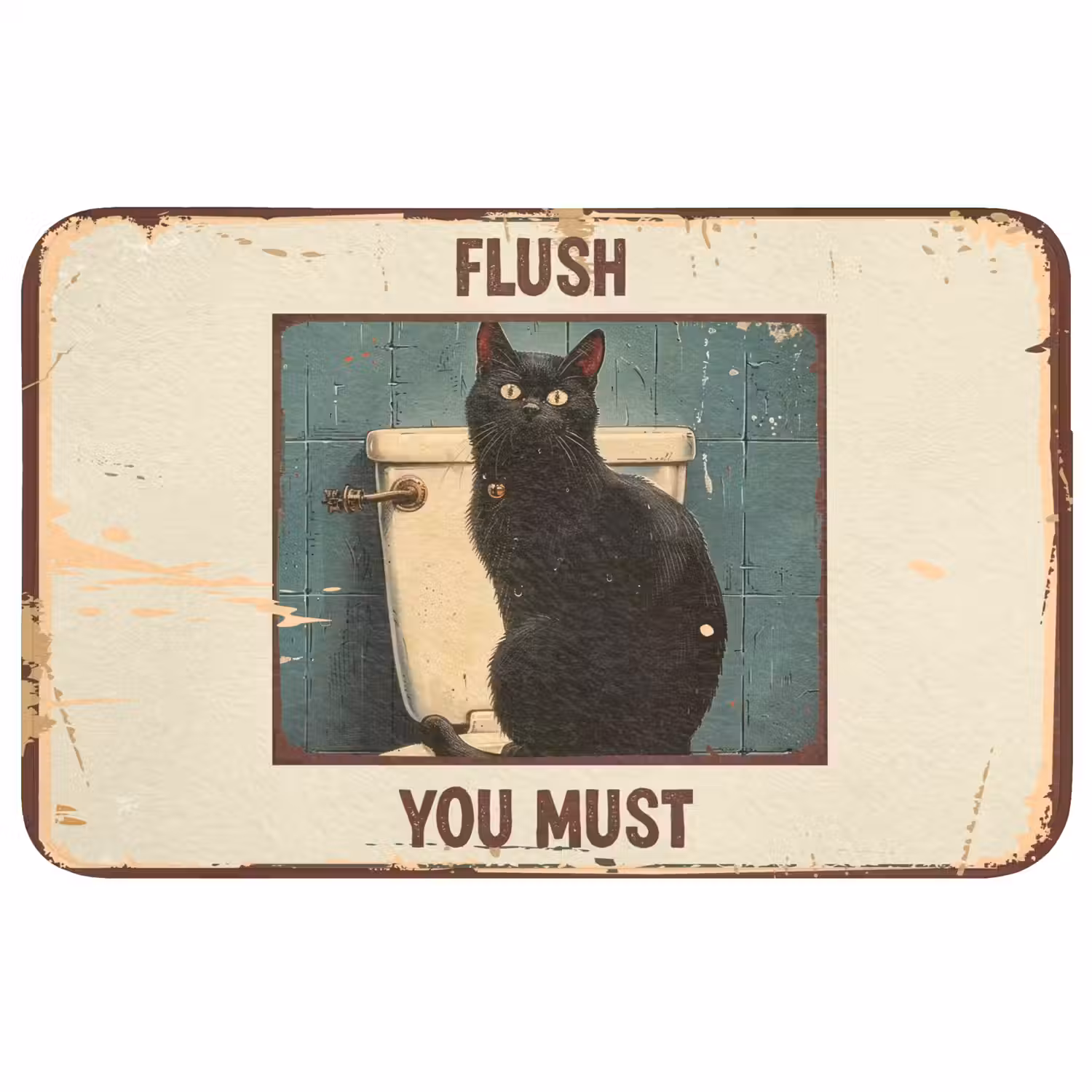 Kat - Vintage - Zwart - Quote - Flush you must WCmat middel -3d