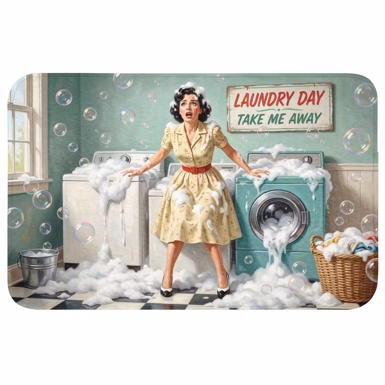 Retro - Blauw - Vrouw WCmat middel -3d