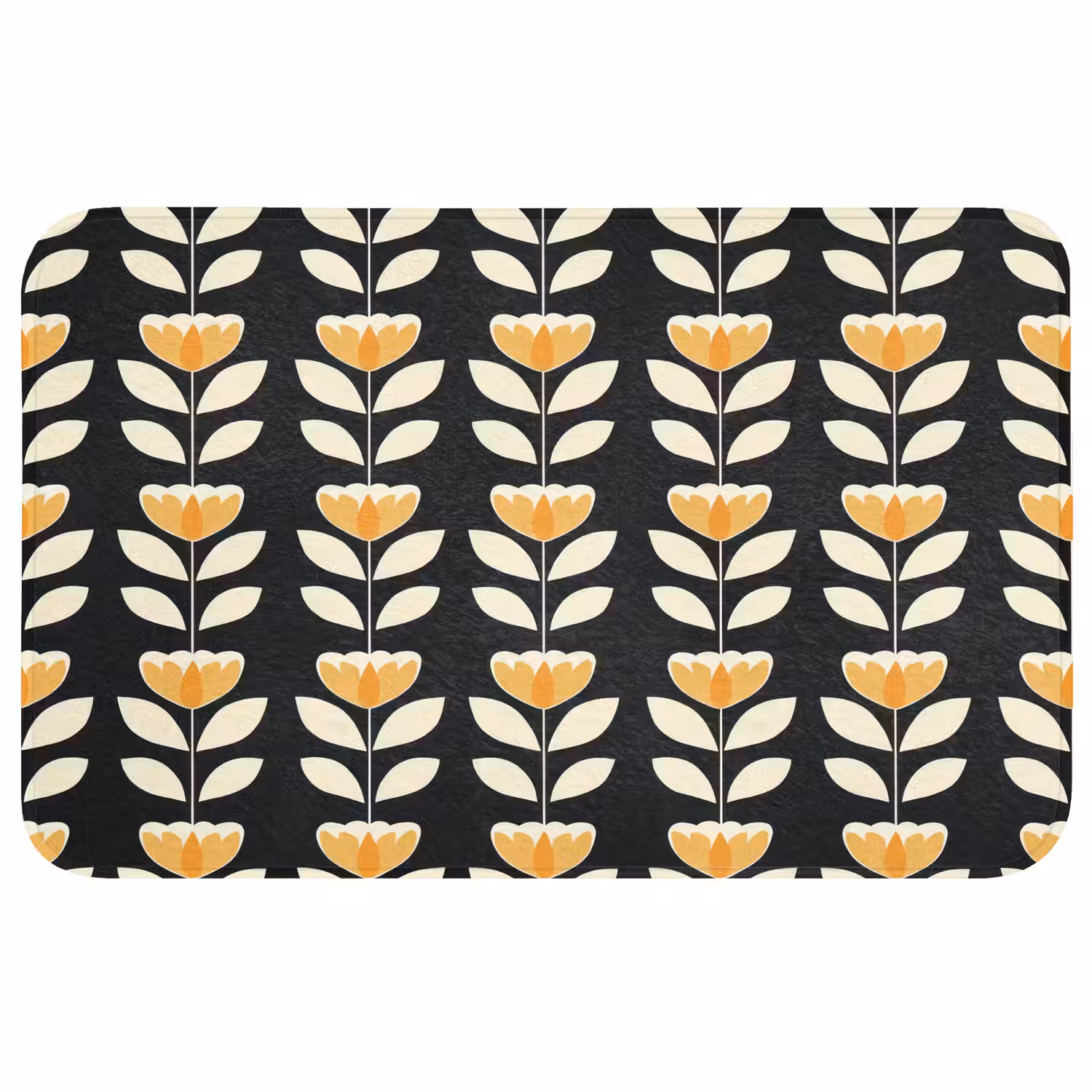 Retro - Bloem - Zwart - Okergeel WCmat middel 1009 -3d