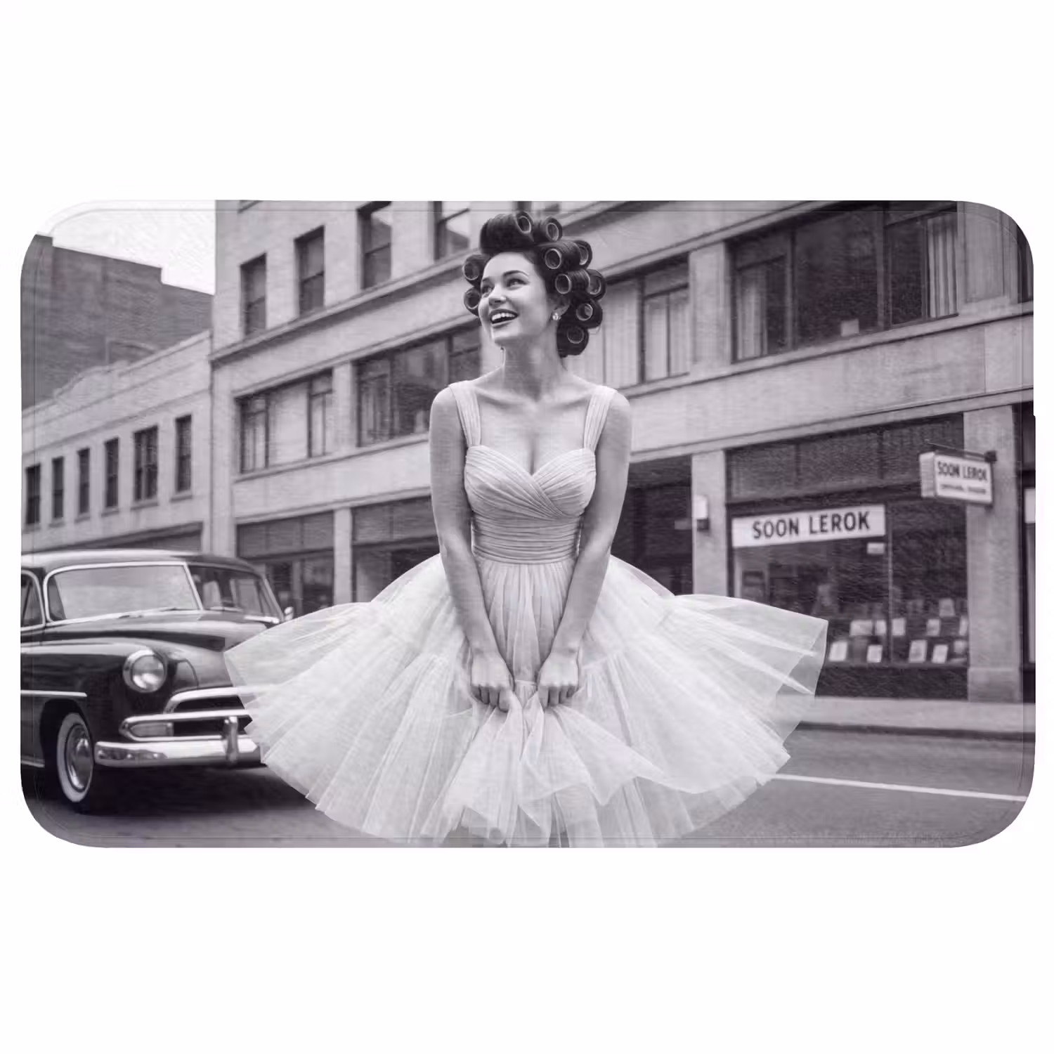 Retro - Vrouw - Zwart - Wit WCmat middel -3d