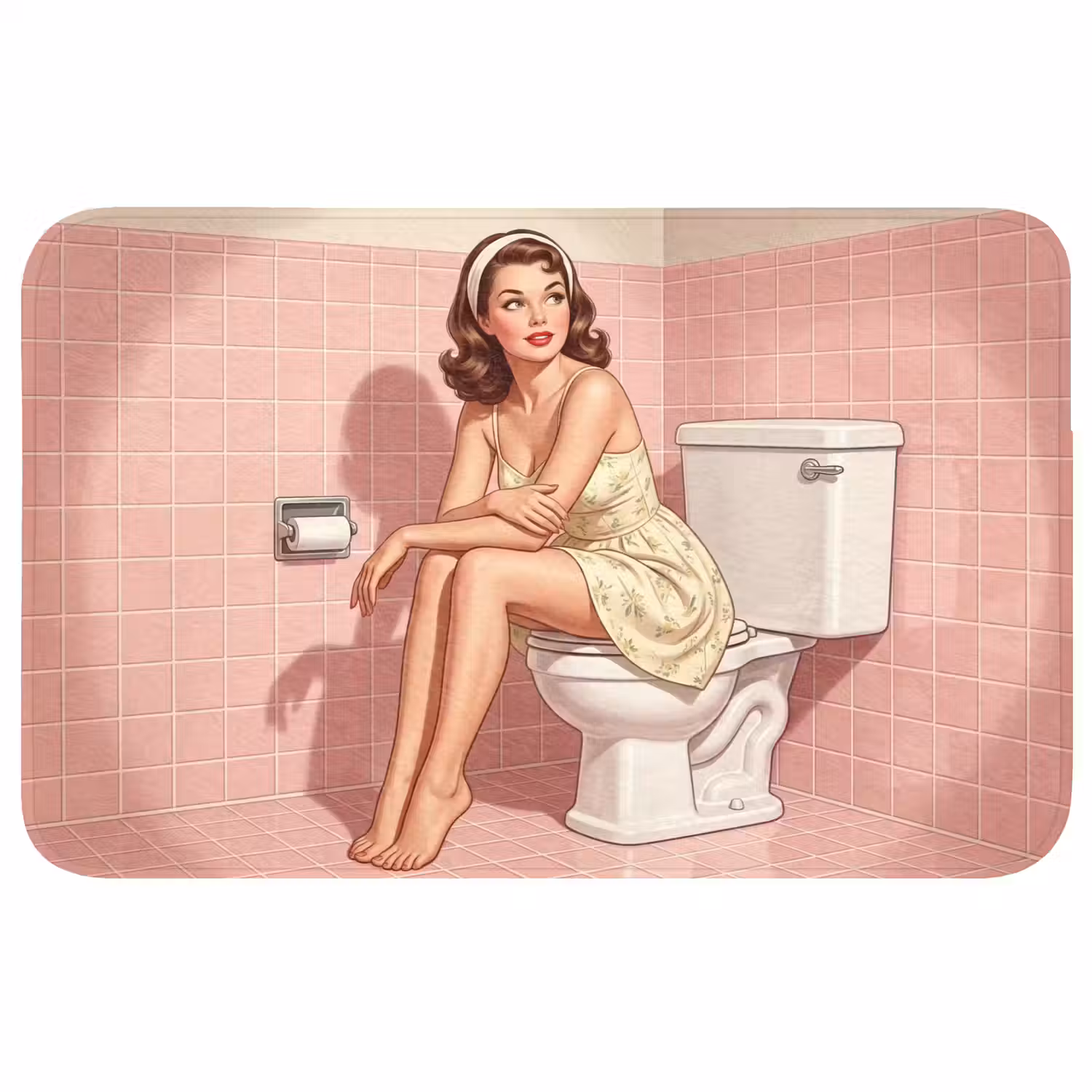 Roze - Retro - Vrouw WCmat middel -3d