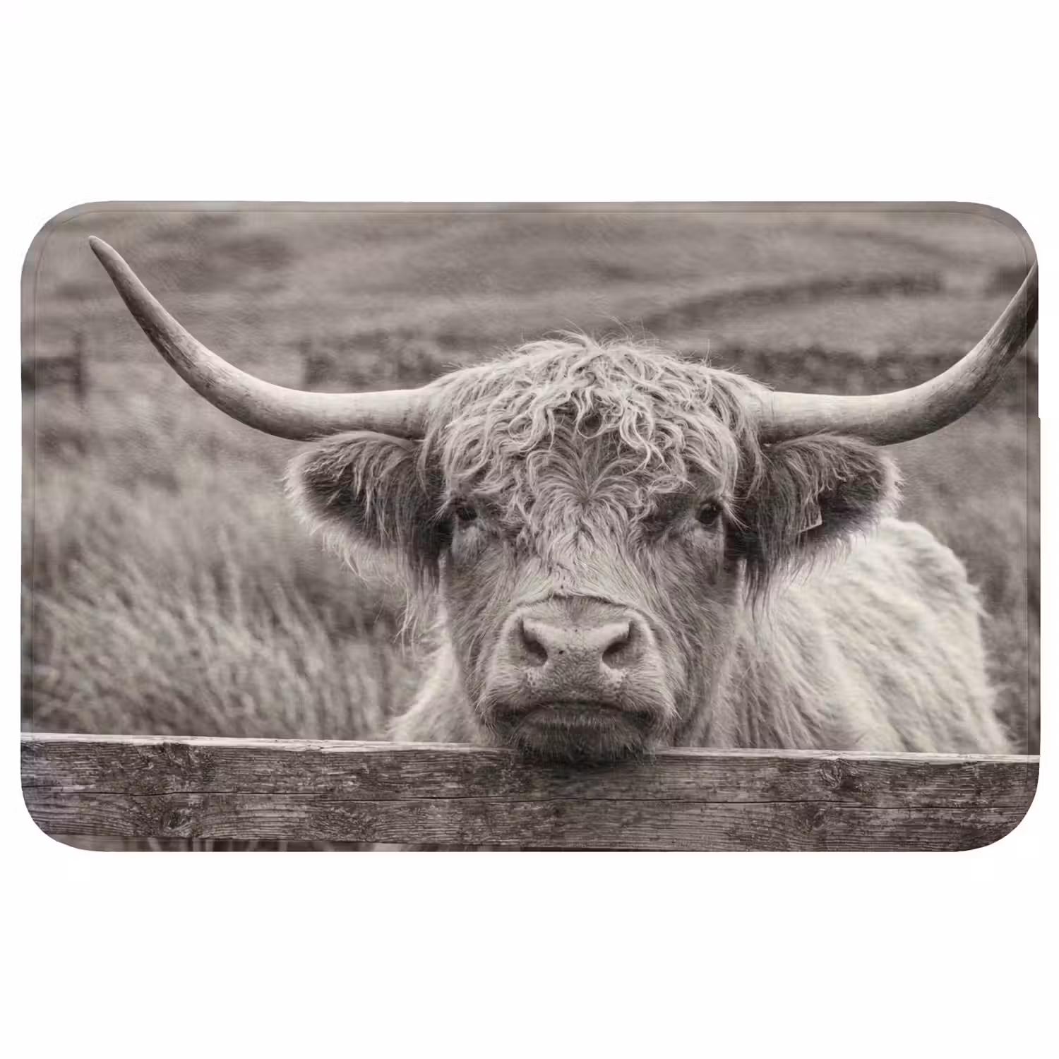Schotse hooglander - Zwart - Wit - Hout WCmat middel -3d