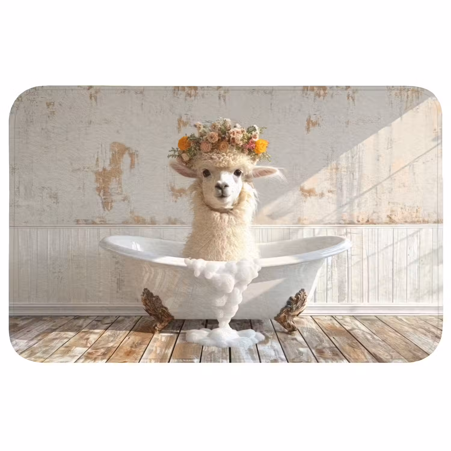 Vintage - Alpaca - Badkuip - Bloemen - Dieren WCmat middel -3d